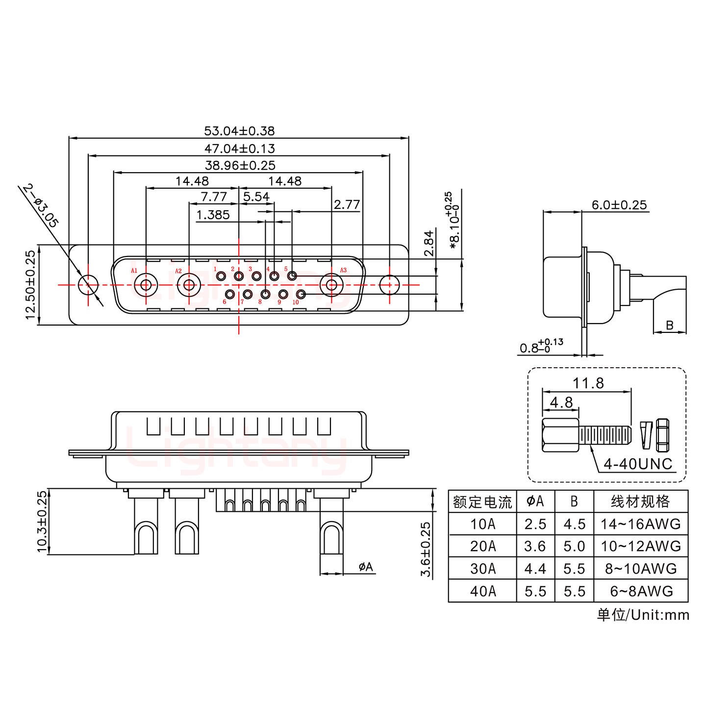 13W3公長(zhǎng)體焊線/配螺絲螺母/大電流40A