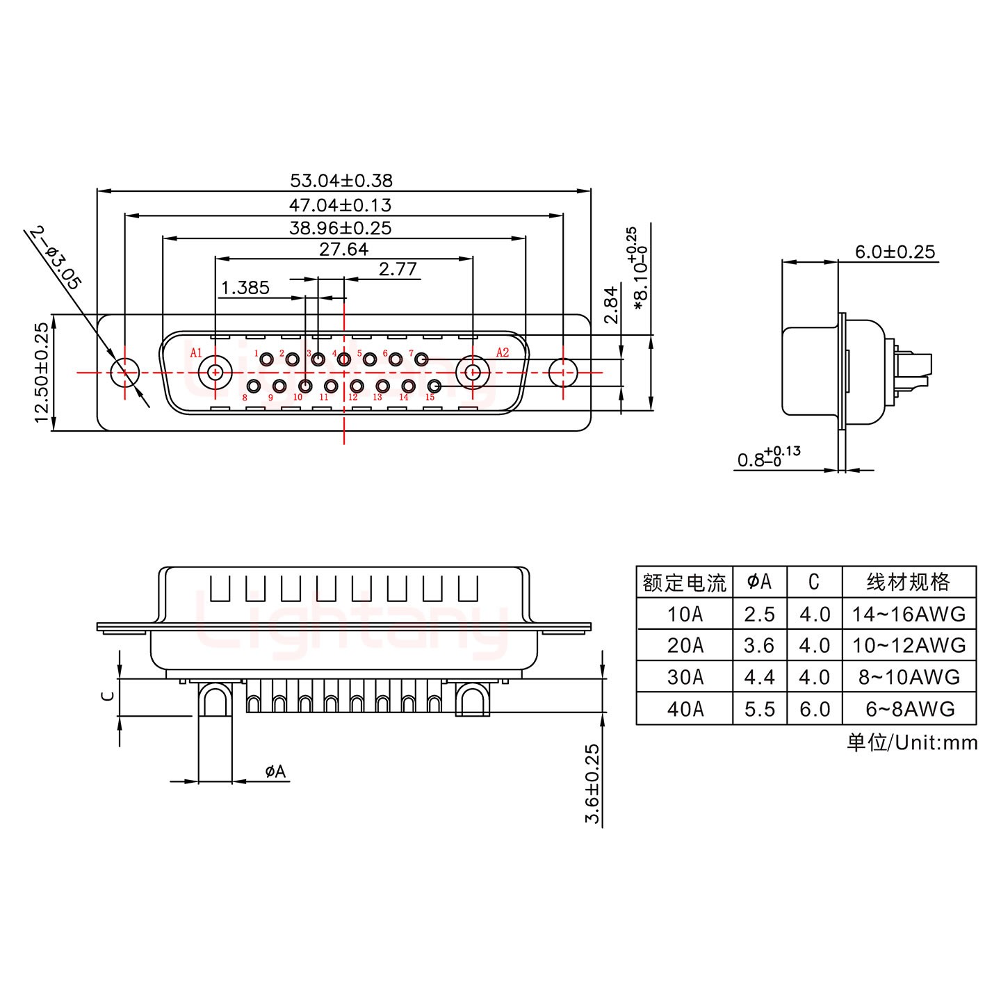 17W2公短體焊線/光孔/大電流30A