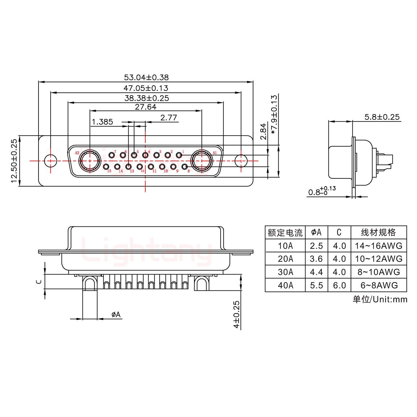 17W2母短體焊線/光孔/大電流20A