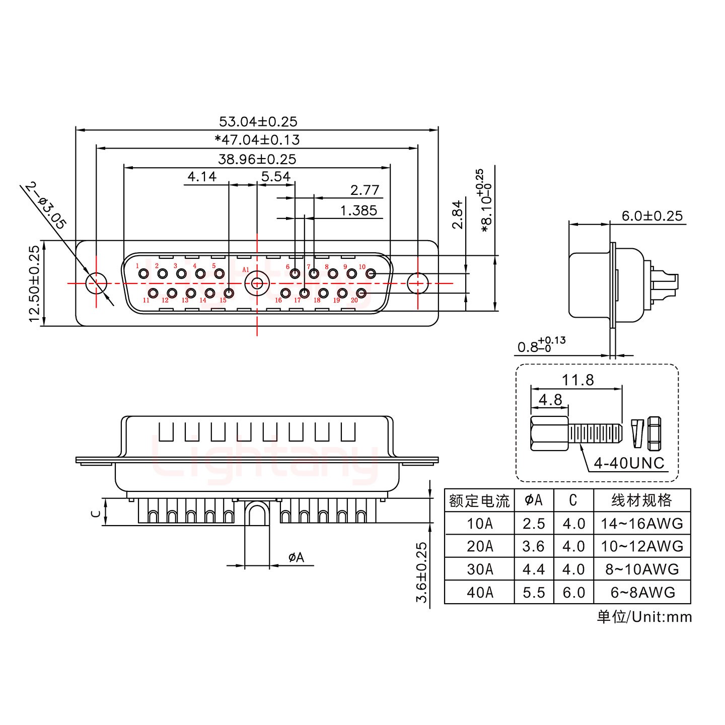 21W1公短體焊線/配螺絲螺母/大電流20A