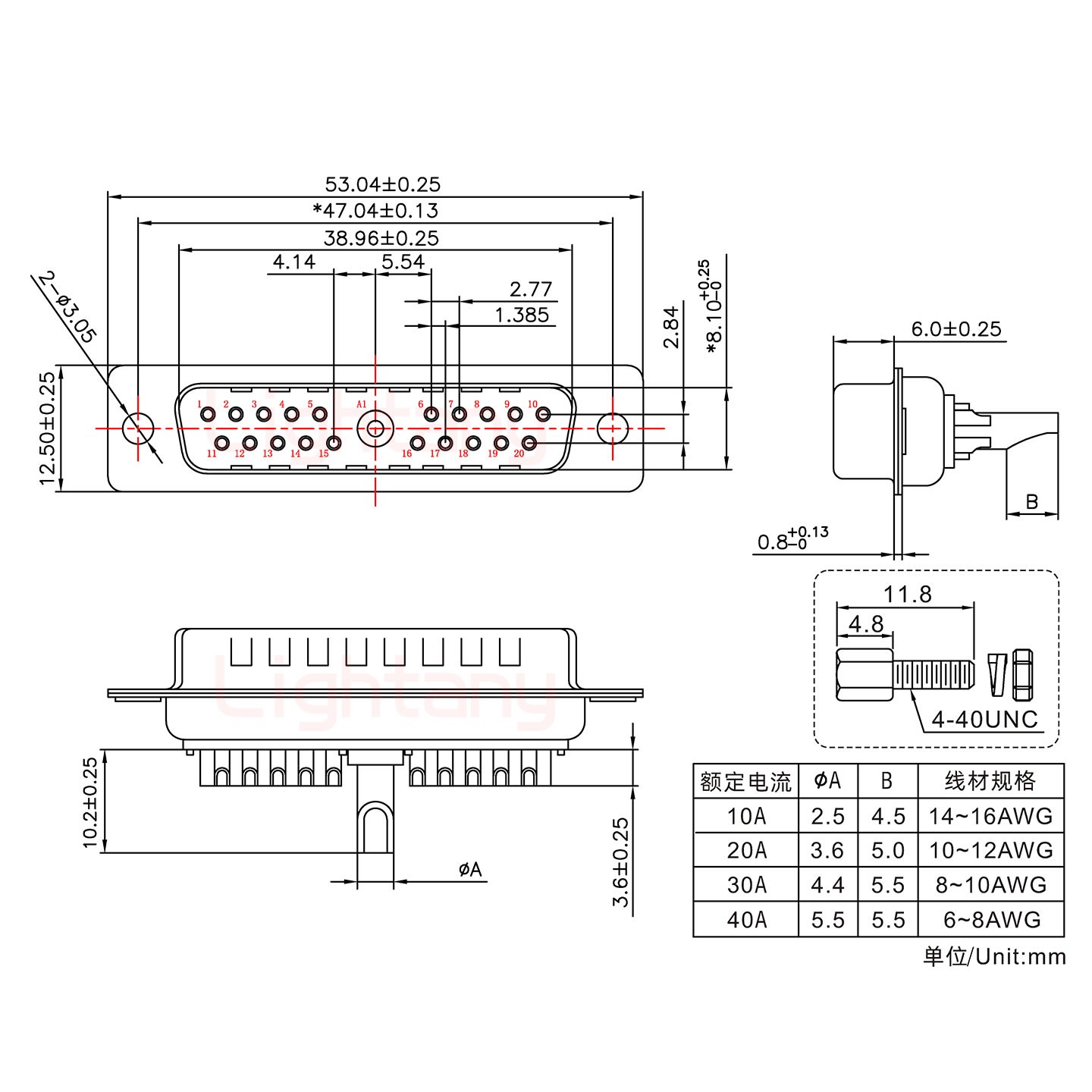 21W1公長體焊線/配螺絲螺母/大電流40A