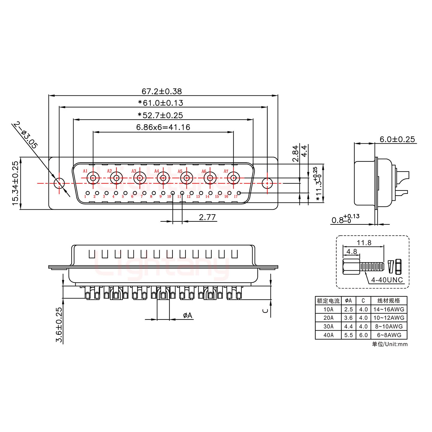 24W7公短體焊線/配螺絲螺母/大電流10A