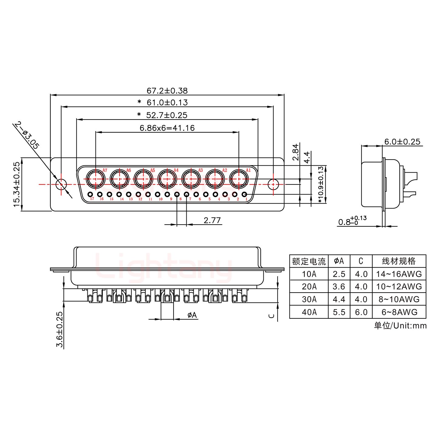 24W7母短體焊線/光孔/大電流30A