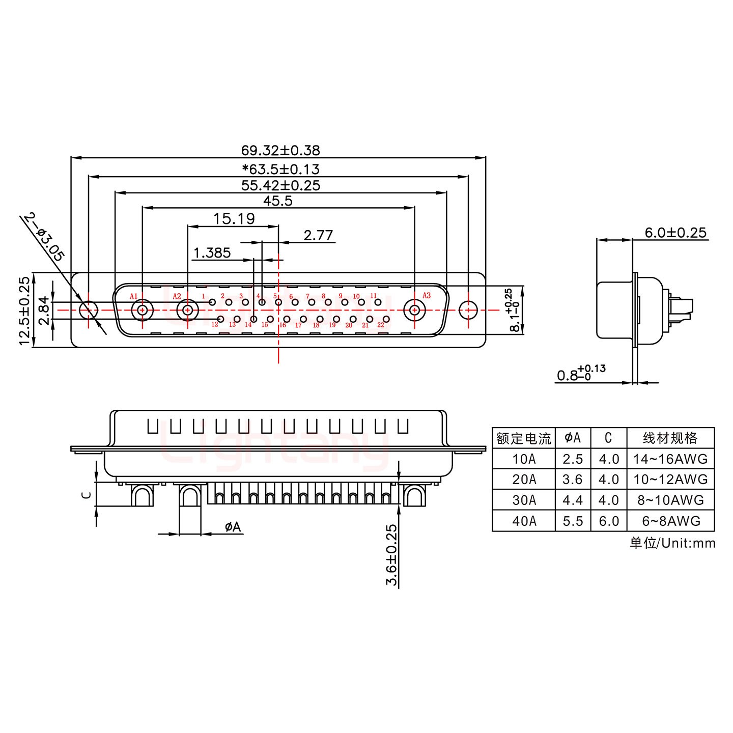 25W3公短體焊線40A+37P金屬外殼967斜出線4~12mm