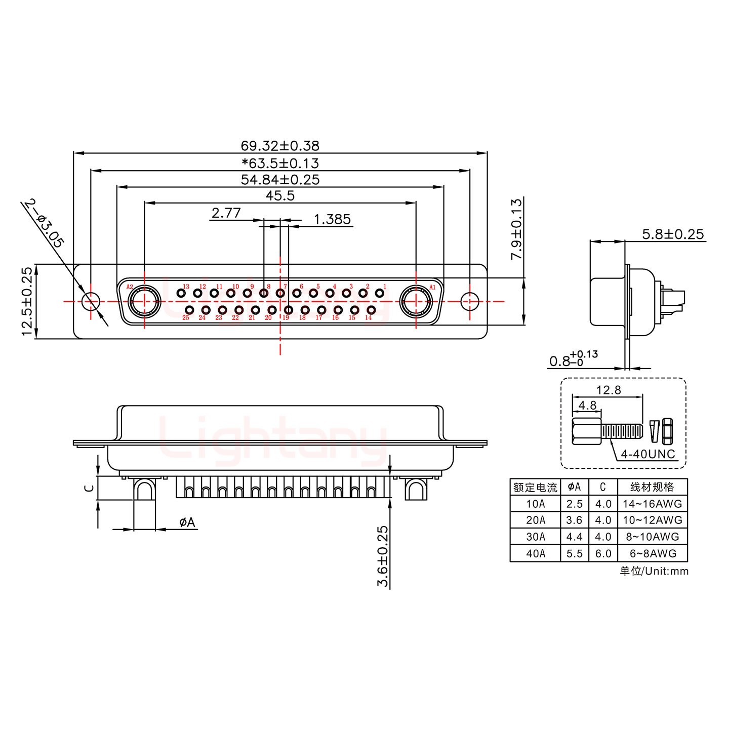 27W2母短體焊線/配螺絲螺母/大電流40A