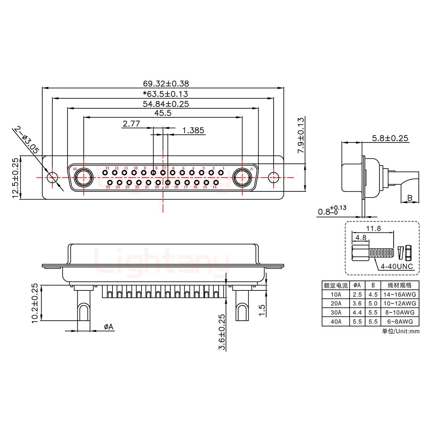 27W2母長體焊線/配螺絲螺母/大電流20A