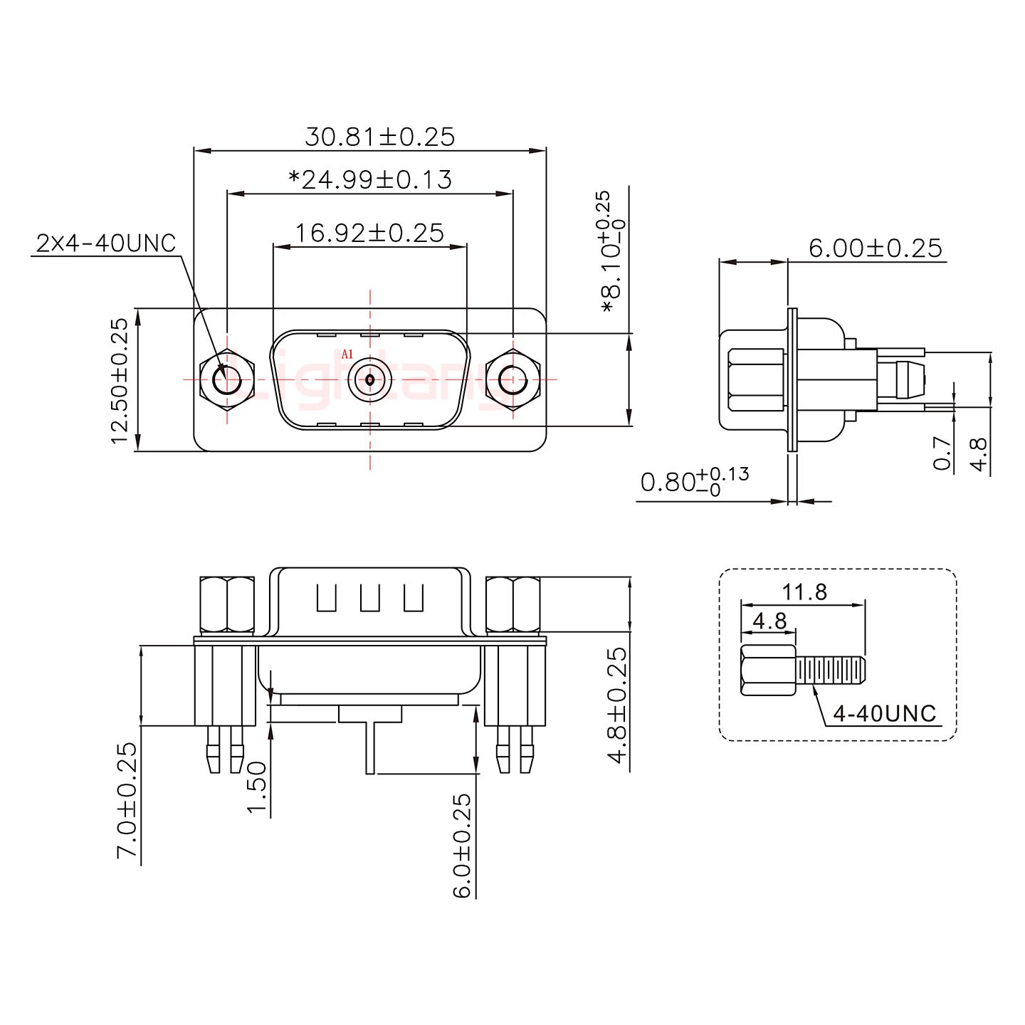 1W1公PCB直插板/鉚魚叉7.0/射頻同軸75歐姆