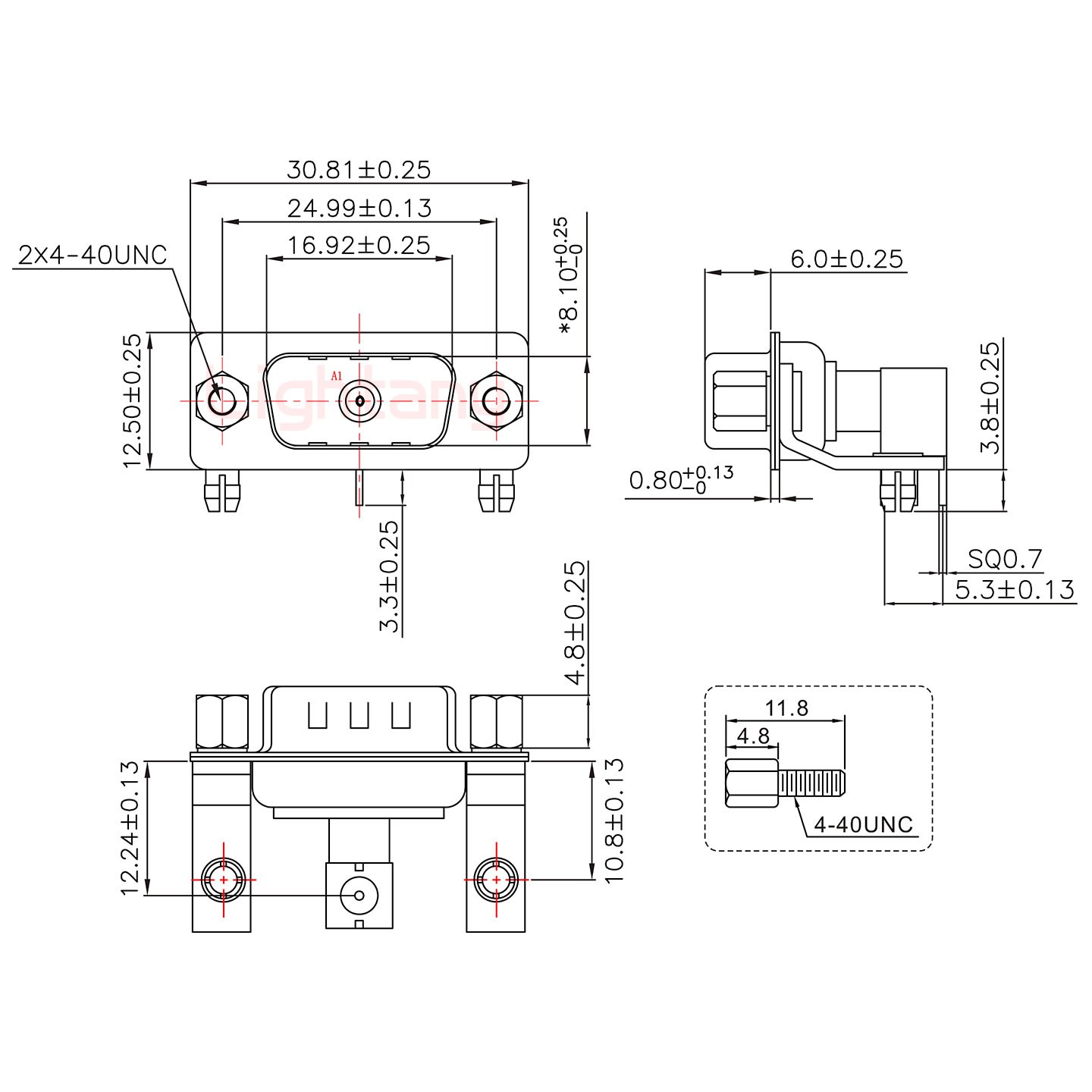 1W1公PCB彎插板/鉚支架10.8/射頻同軸50歐姆