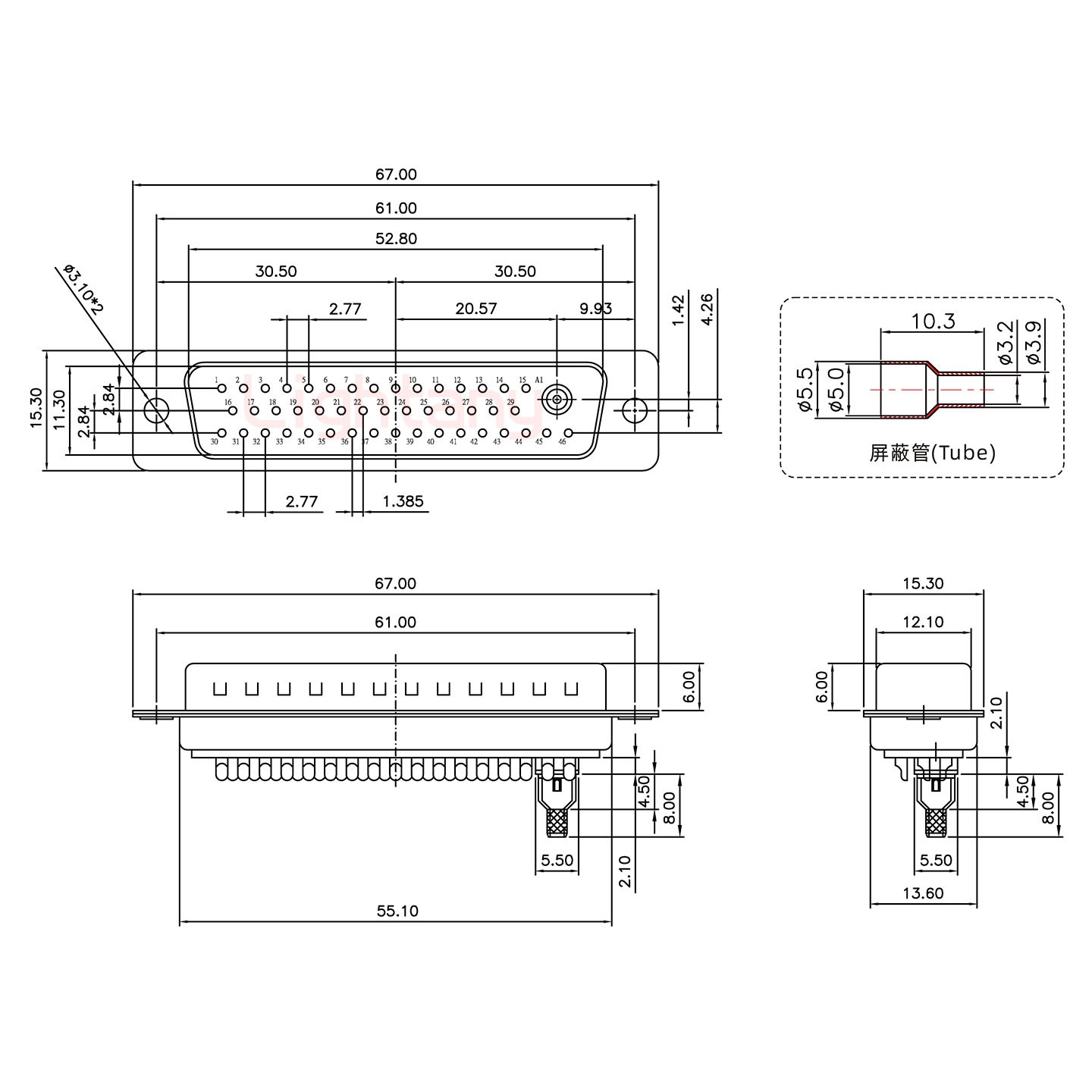 43W2公焊線式50歐姆+50P金屬外殼2808直出線13~19mm