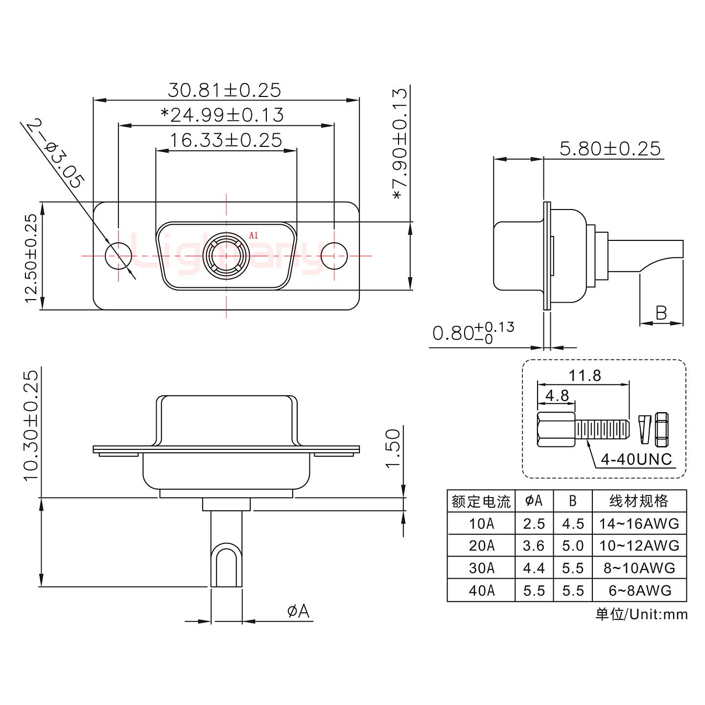 1W1母長體焊線/配螺絲螺母/大電流30A