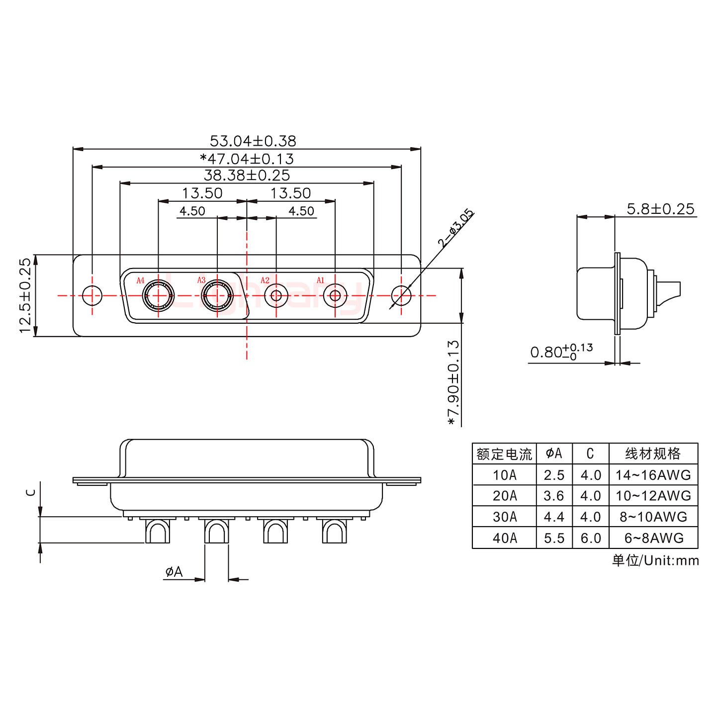 4V4母短體焊線/光孔/大電流40A