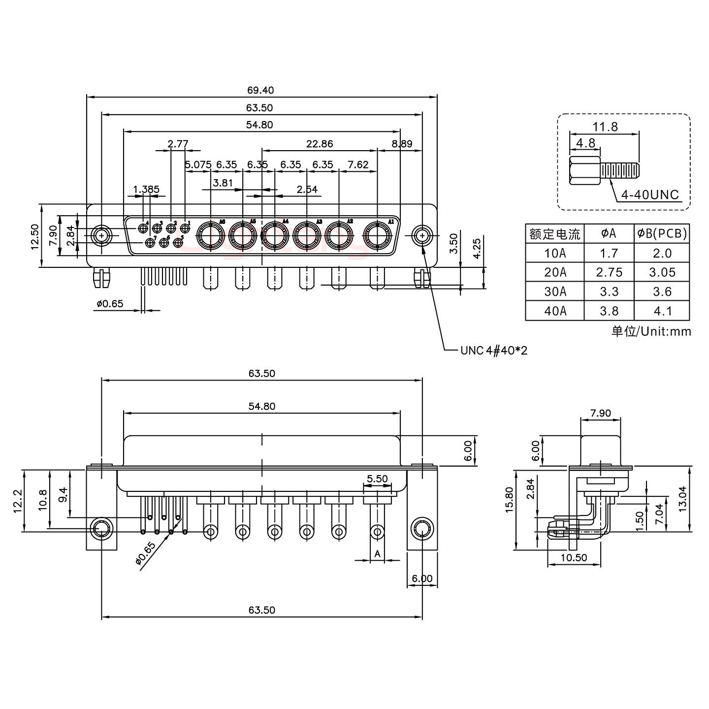 13W6B母PCB彎插板/鉚支架10.8/大電流20A