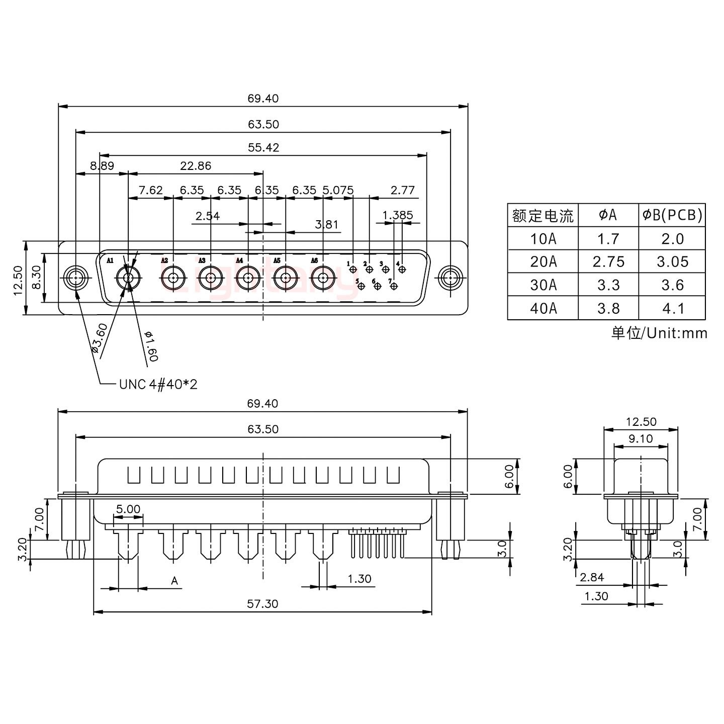 13W6B公PCB直插板/鉚支架7.0/大電流30A