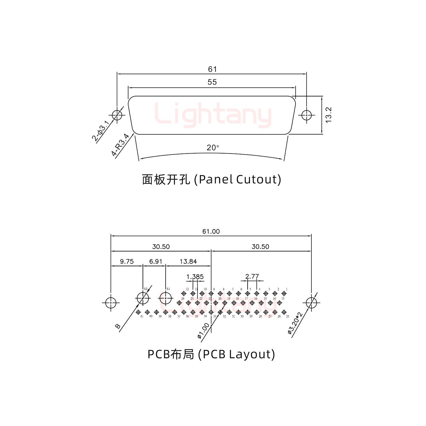 43W2母PCB直插板/鉚魚叉7.0/大電流40A