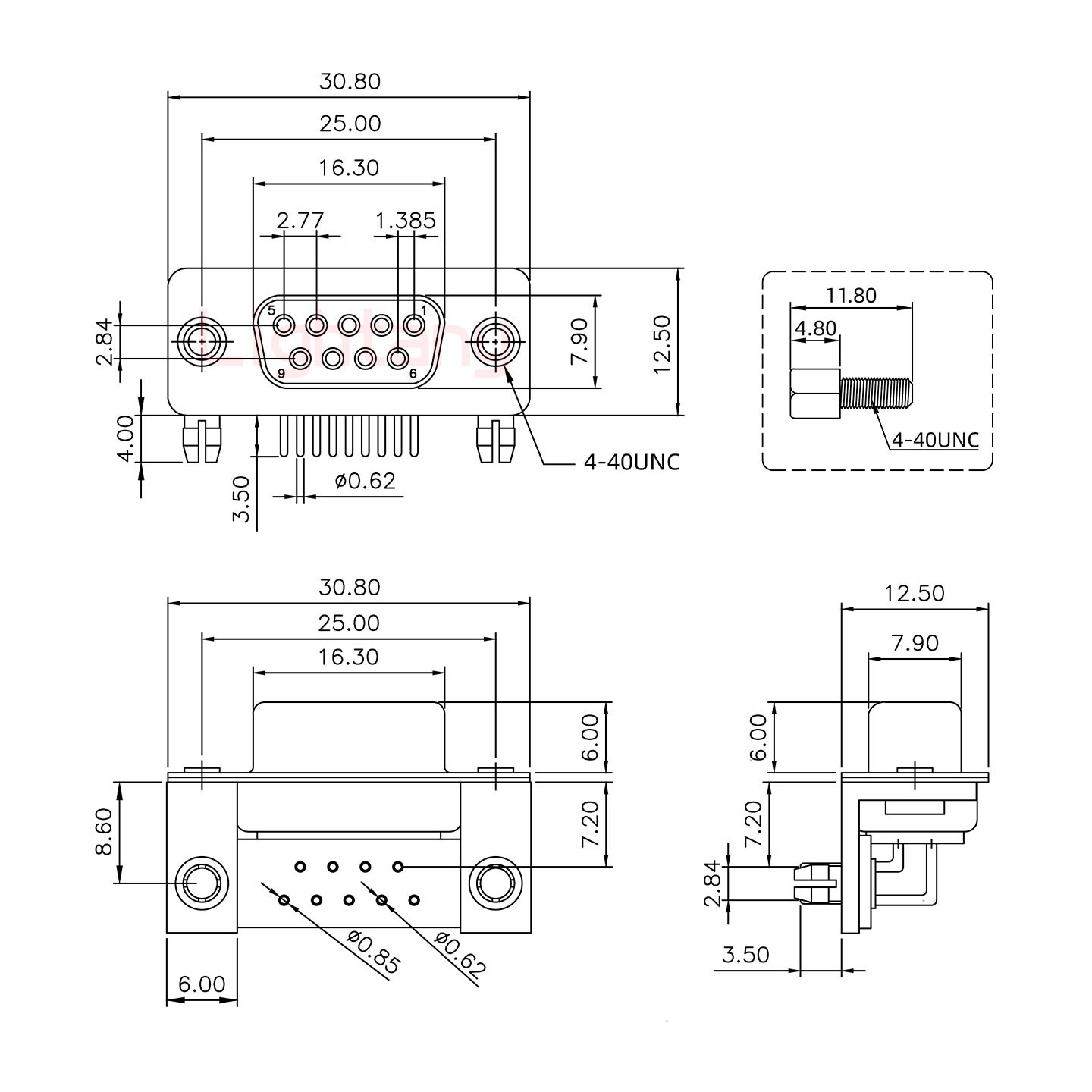 DR9 母 彎插板7.2 金屬支架8.6 鎖螺絲 車(chē)針