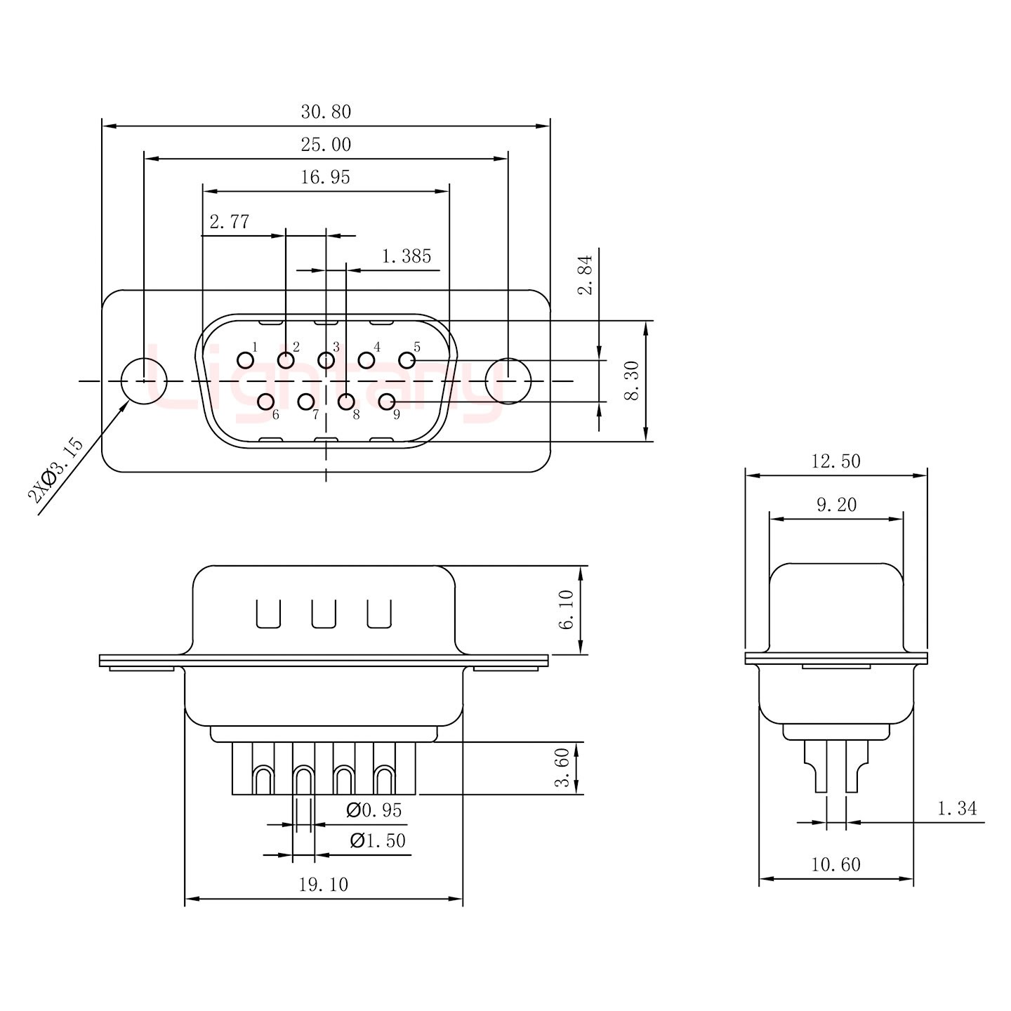 DB9公頭焊線+防水直式接頭 線徑5~11mm