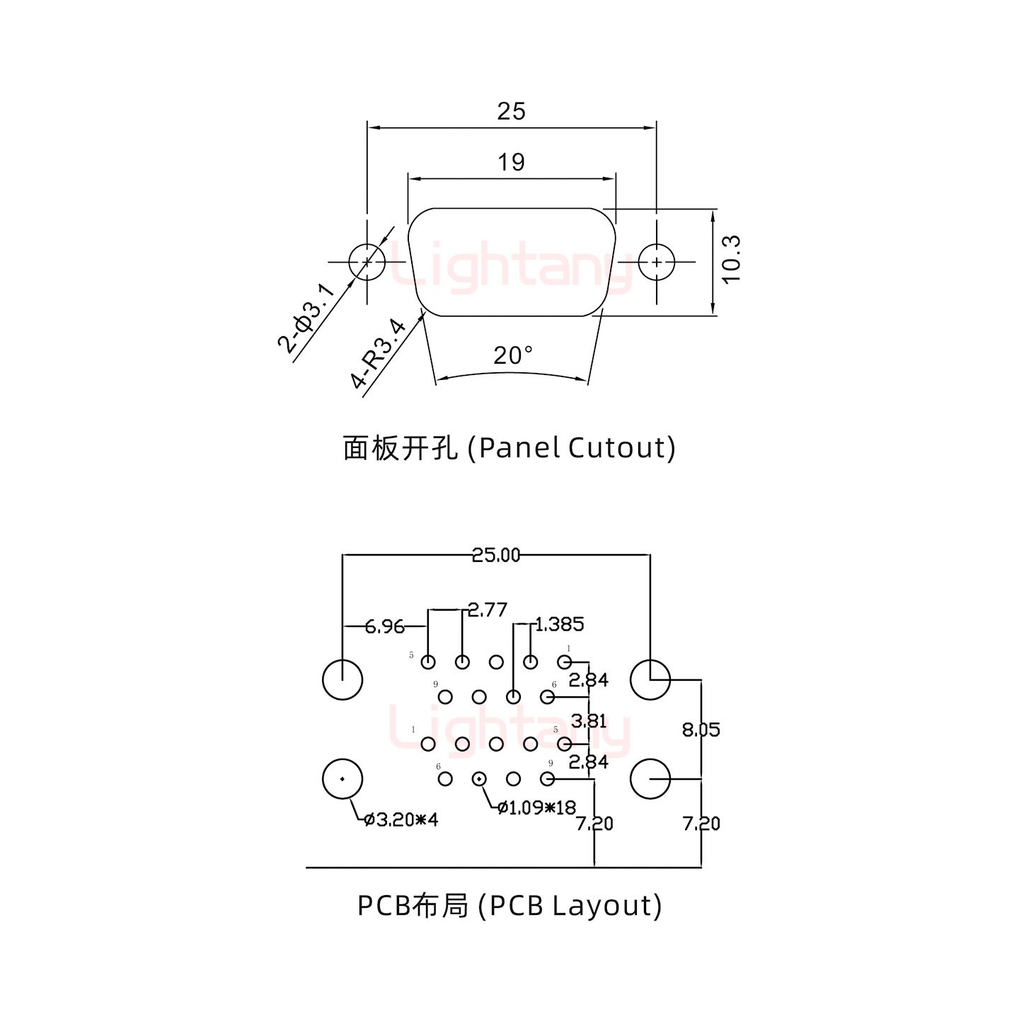 DR9 上母下公 間距19.05 車針雙胞胎 D-SUB連接器