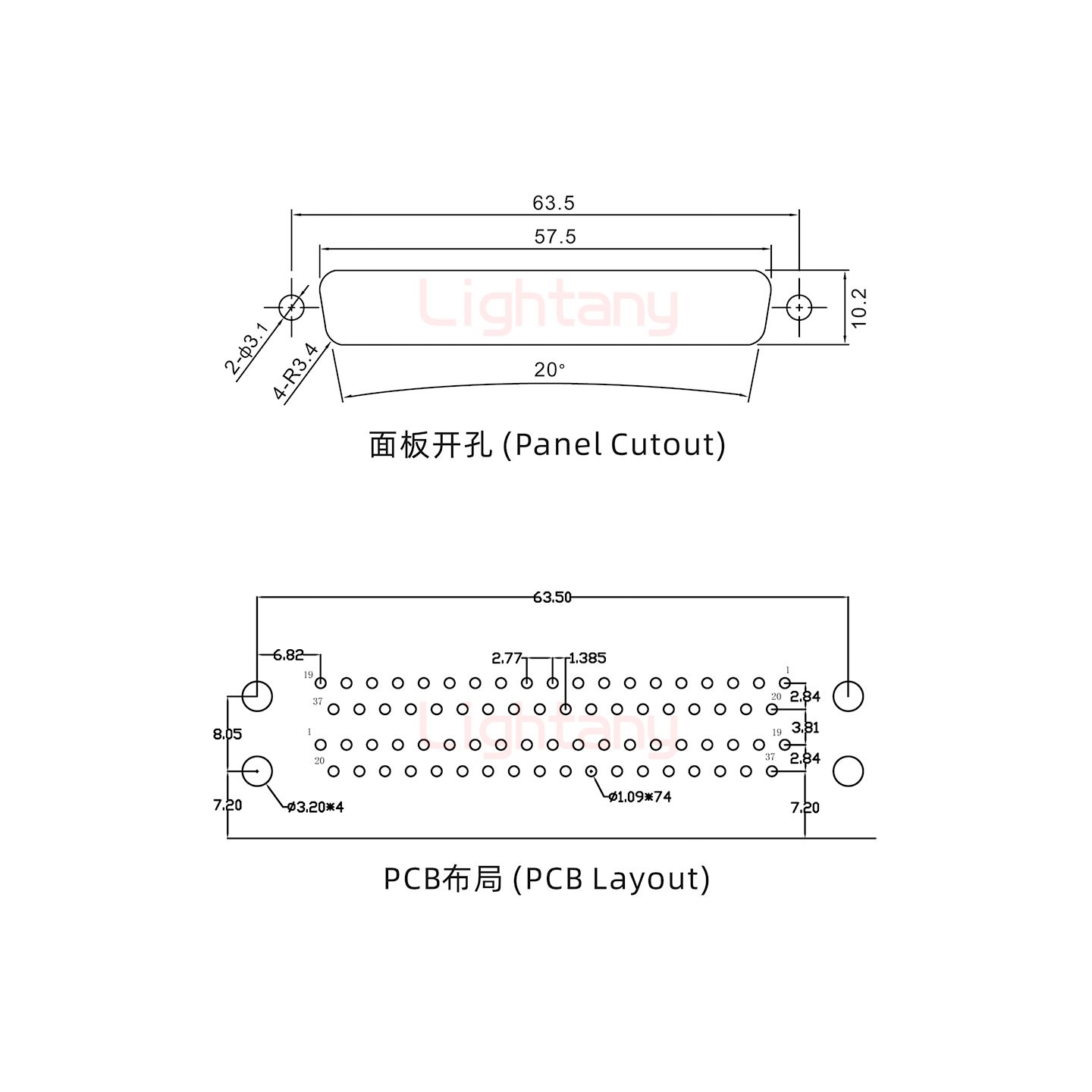 DR37 上母下公 間距19.05車針雙胞胎 D-SUB連接器