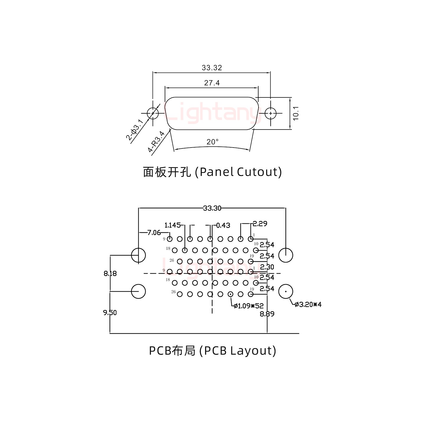 HDR26 母對母間距19.05車針雙胞胎 D-SUB連接器