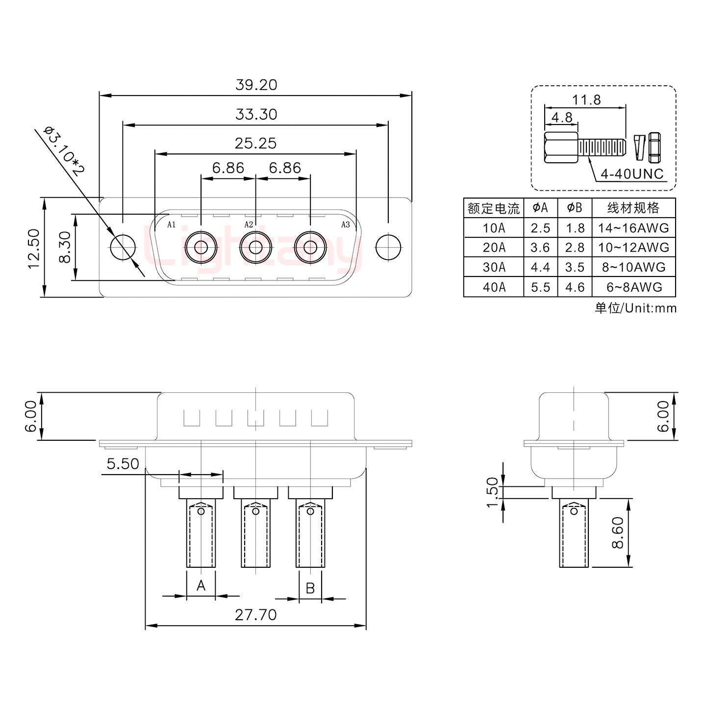 3W3公壓線式/配螺絲螺母/大電流20A