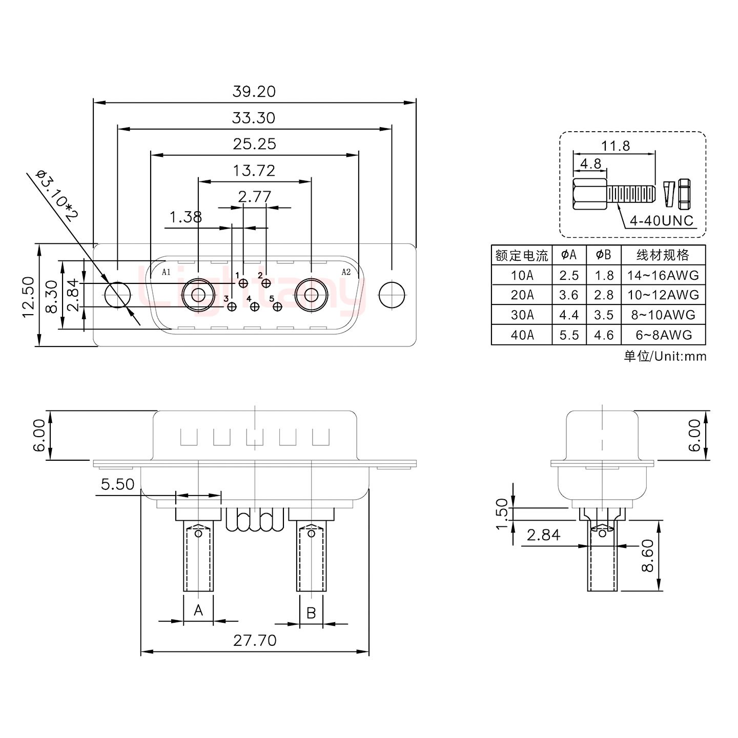 7W2公壓線式/配螺絲螺母/大電流10A