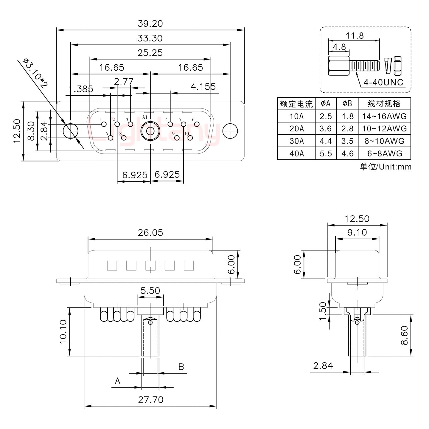 11W1公壓線式/配螺絲螺母/大電流10A