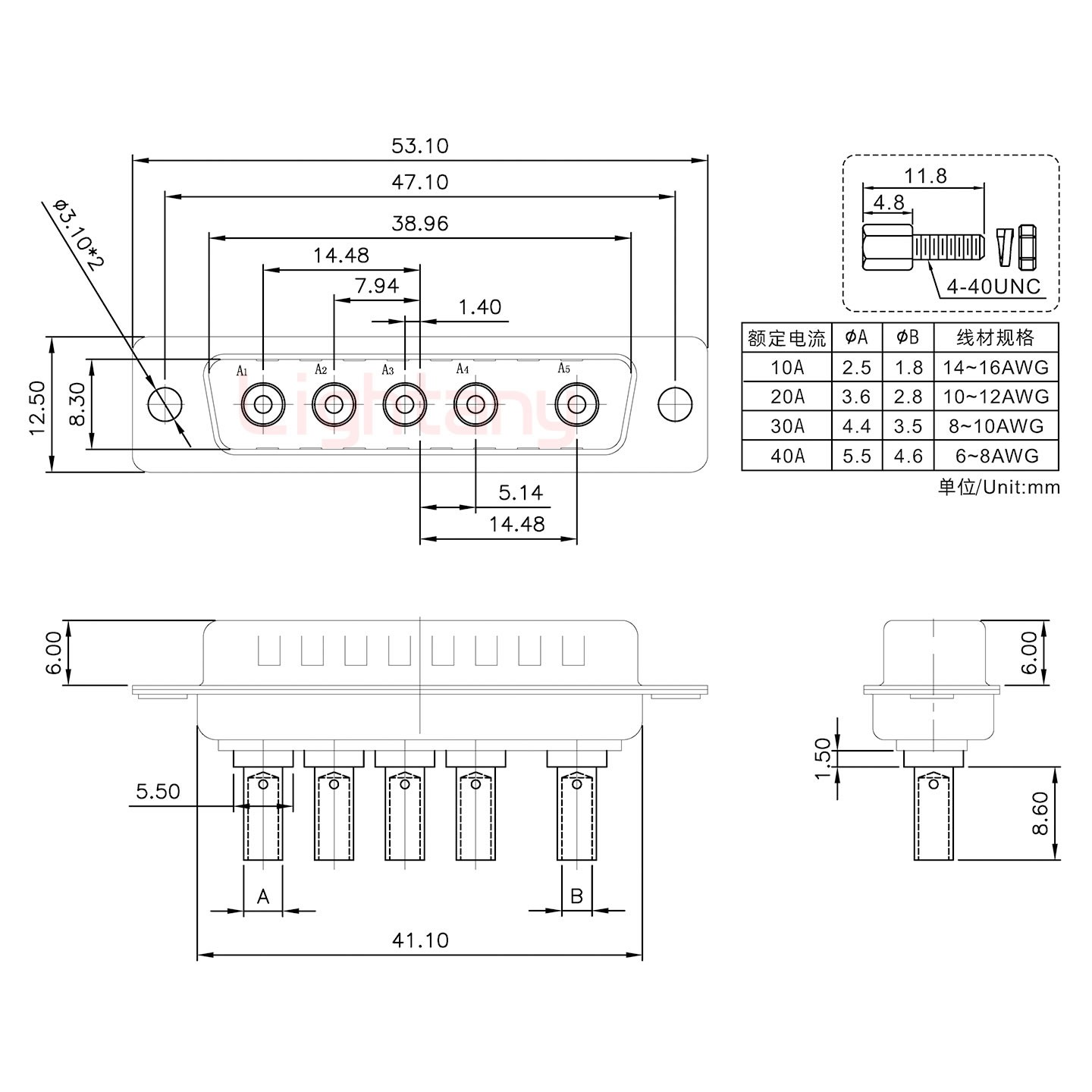 5W5公壓線式/配螺絲螺母/大電流10A