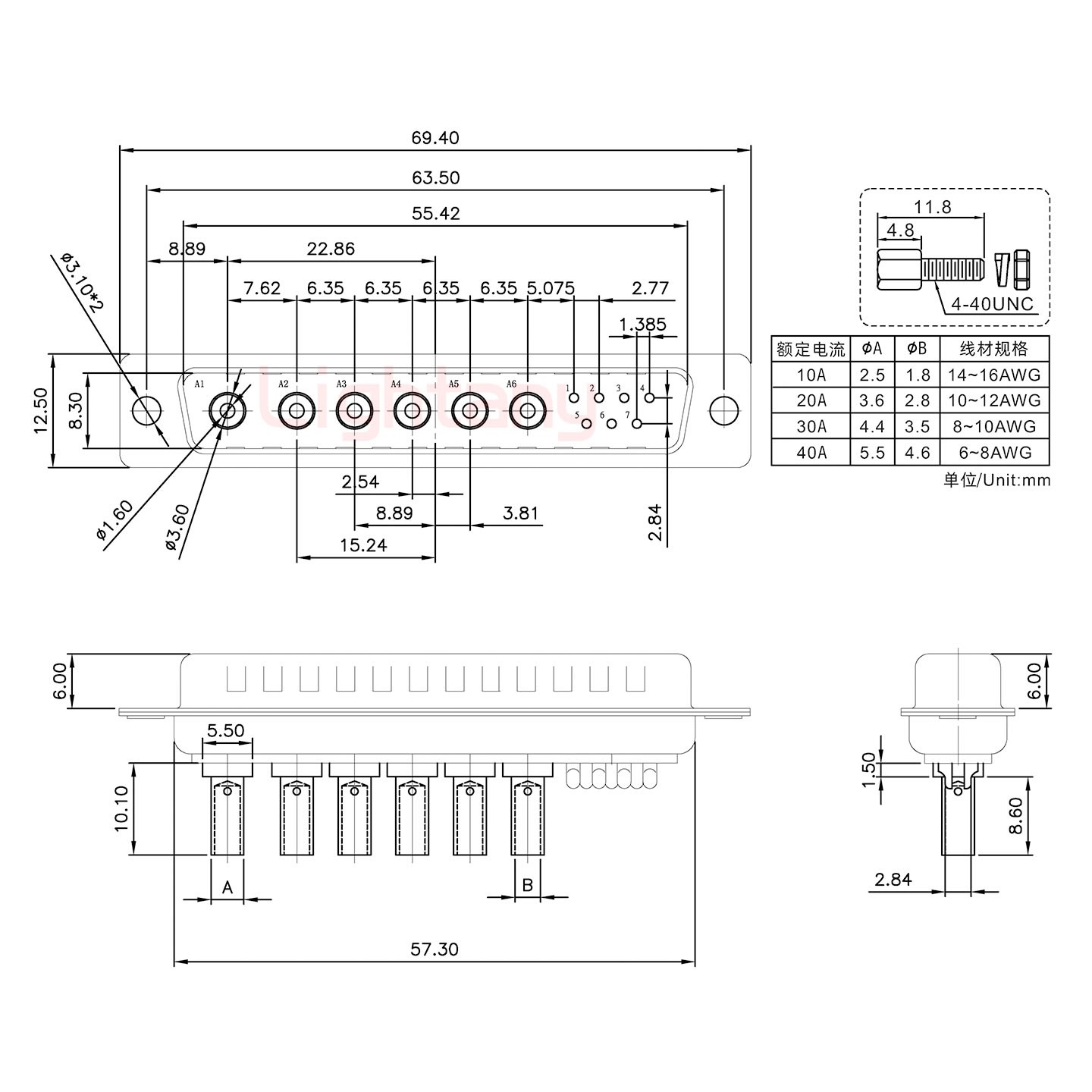 13W6B公壓線式/配螺絲螺母/大電流20A