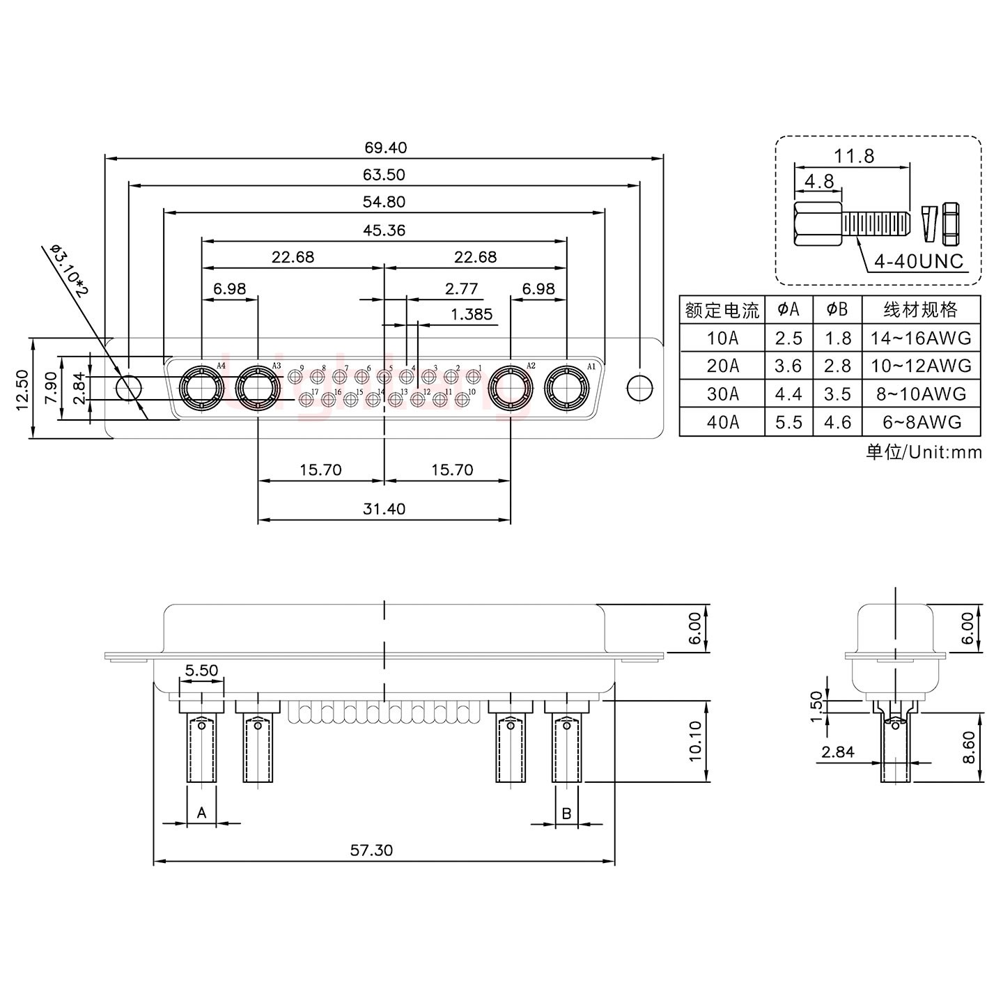 21W4母壓線式/配螺絲螺母/大電流20A