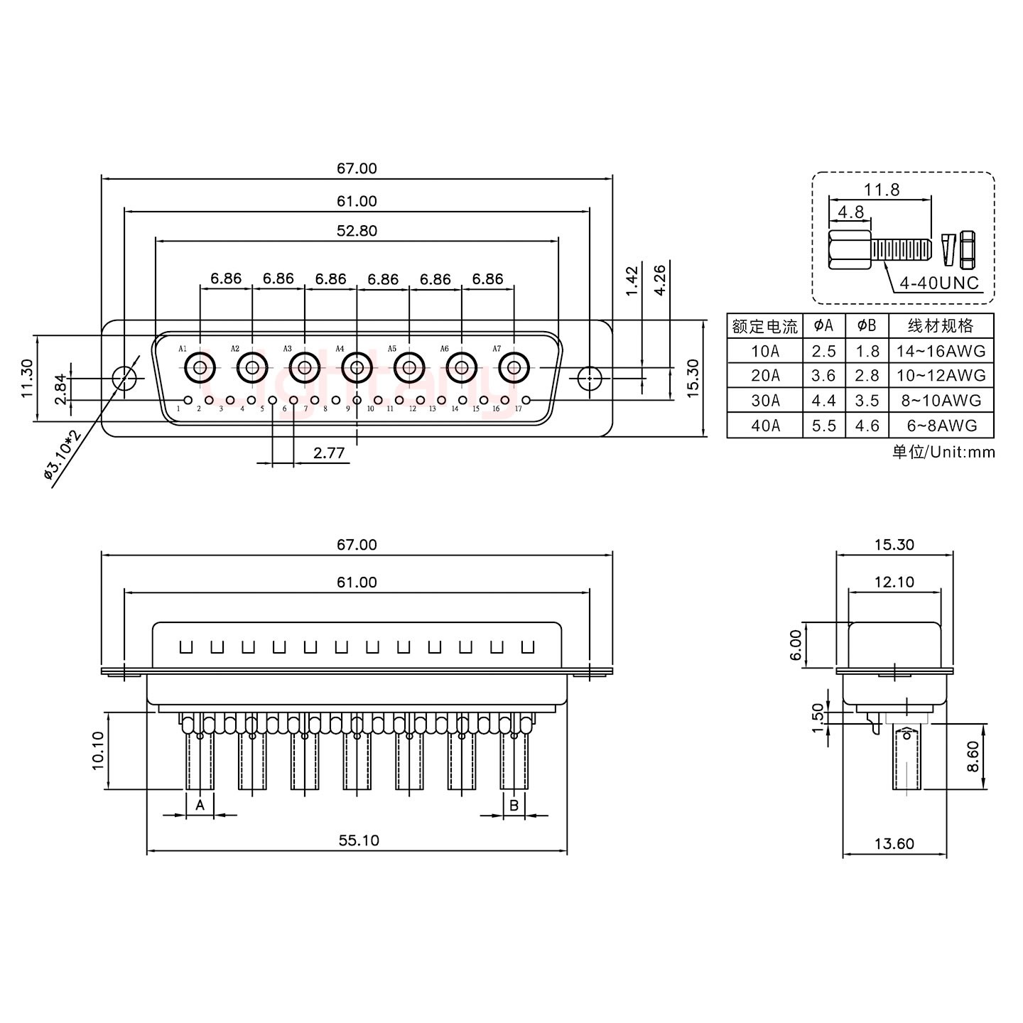 24W7公壓線式/配螺絲螺母/大電流10A