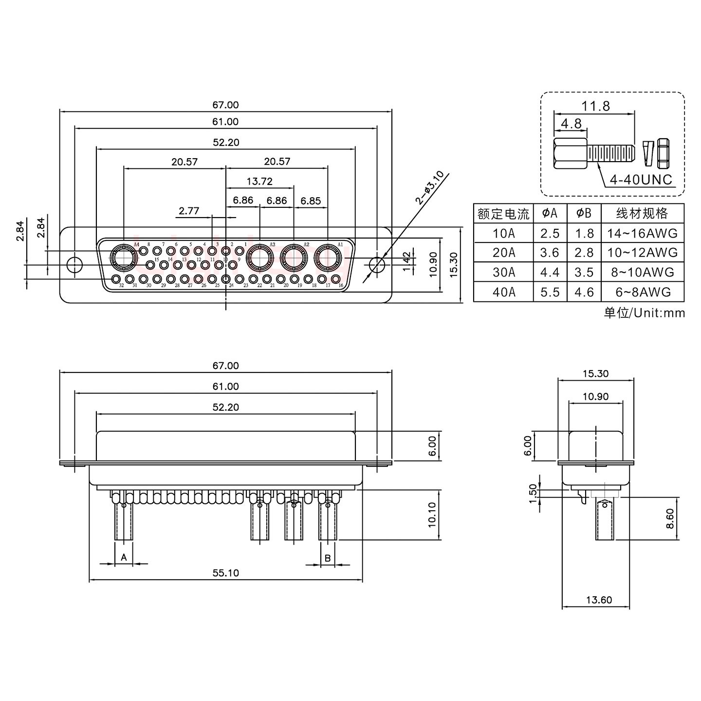 36W4母壓線式/配螺絲螺母/大電流40A