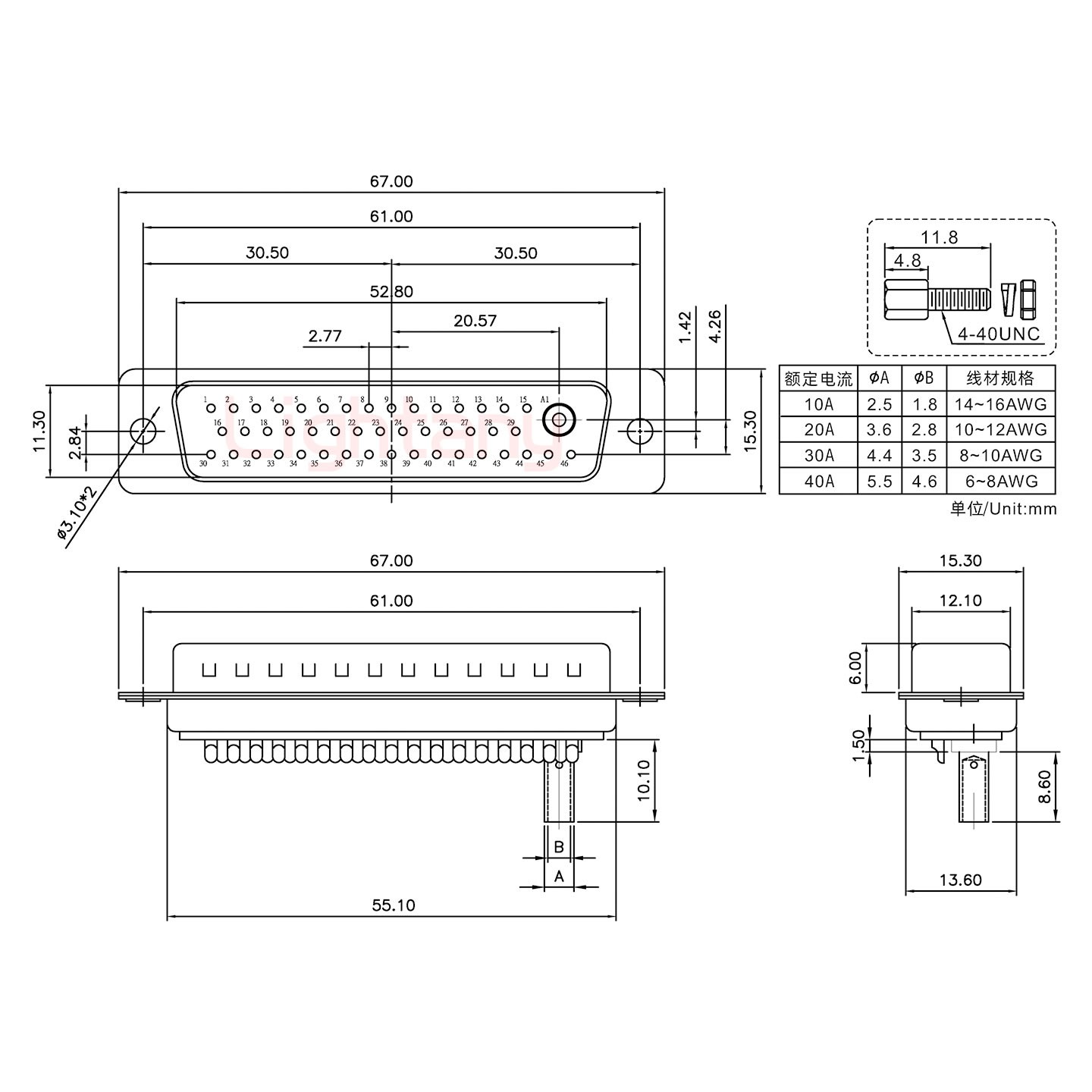 47W1公壓線式/配螺絲螺母/大電流40A