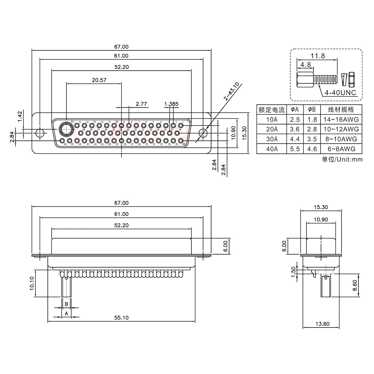 47W1母壓線式/配螺絲螺母/大電流10A