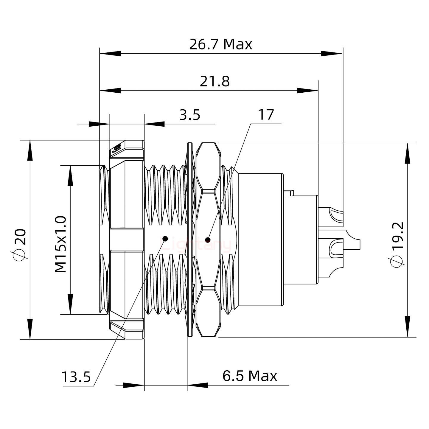 ECG.2B.014.CLL雙螺母插座 焊線