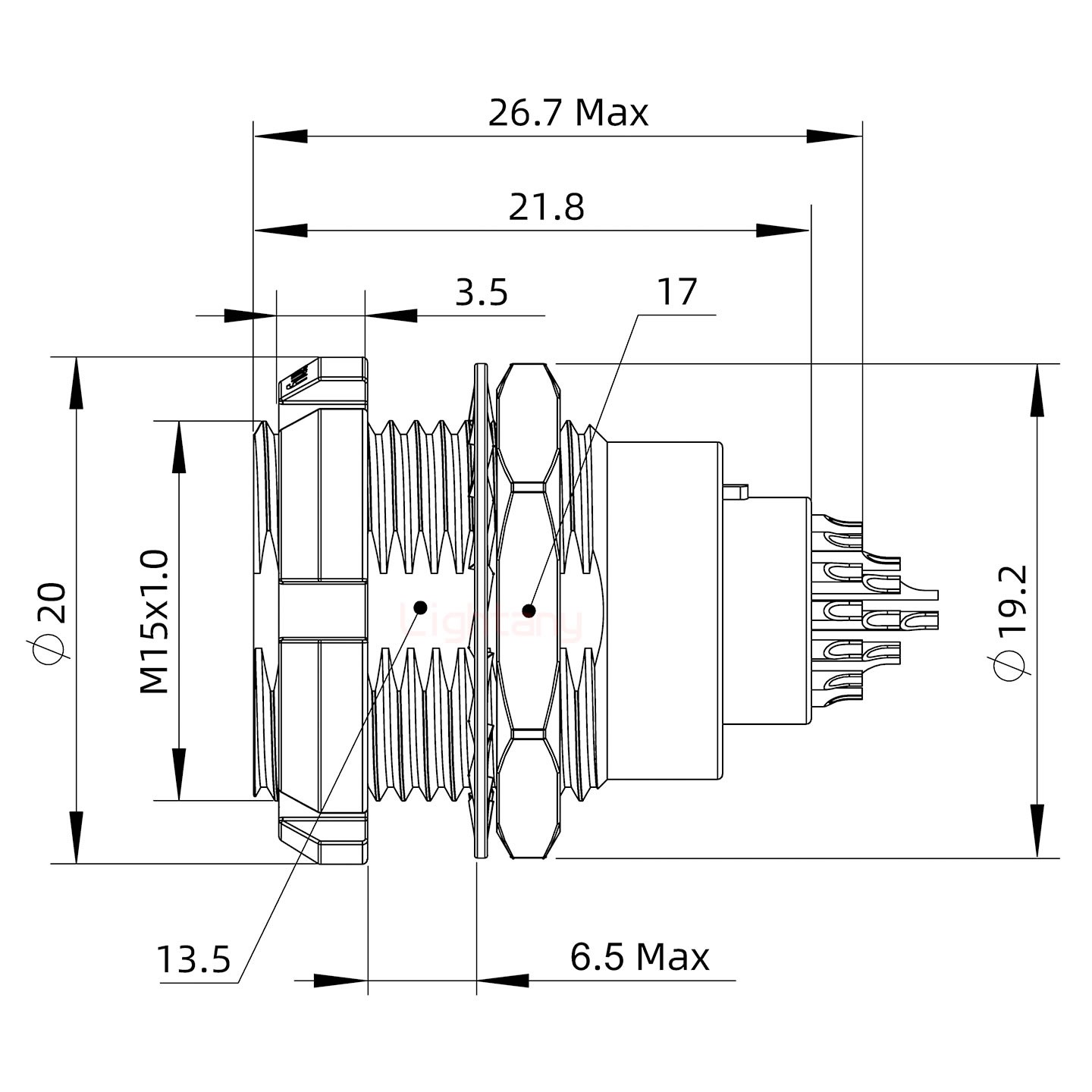 ECG.2B.026.CLL雙螺母插座 焊線