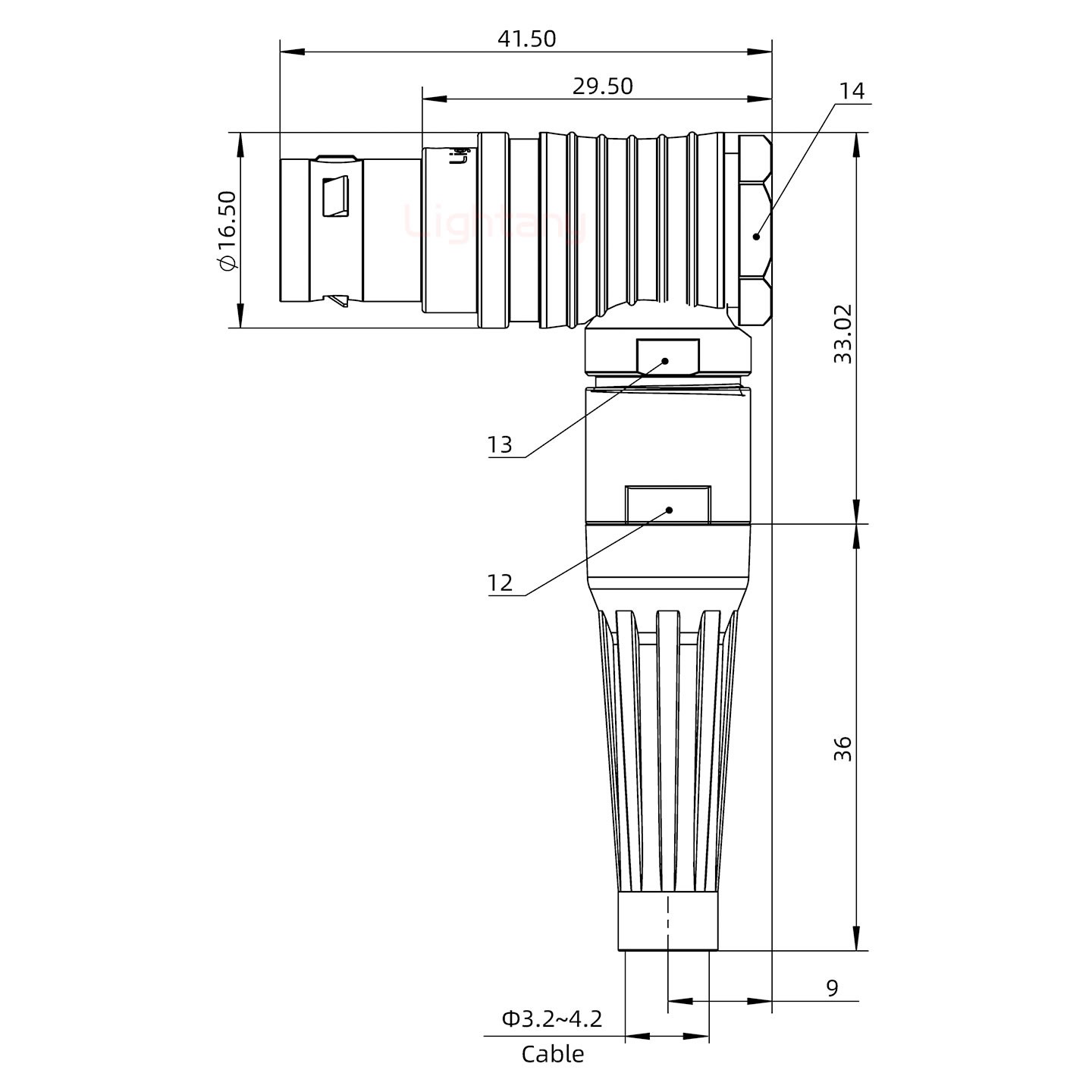 FHG.2B.010.CLAD42Z推拉自鎖帶護套彎式插頭