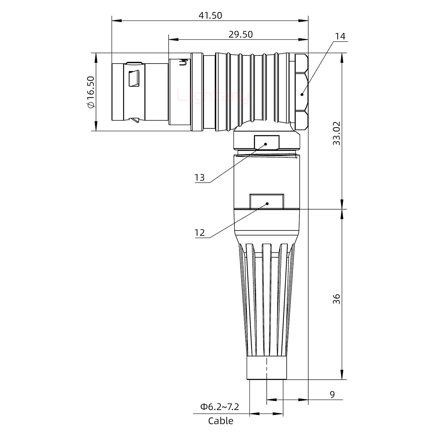 FHG.2B.010.CLAD72Z推拉自鎖帶護套彎式插頭