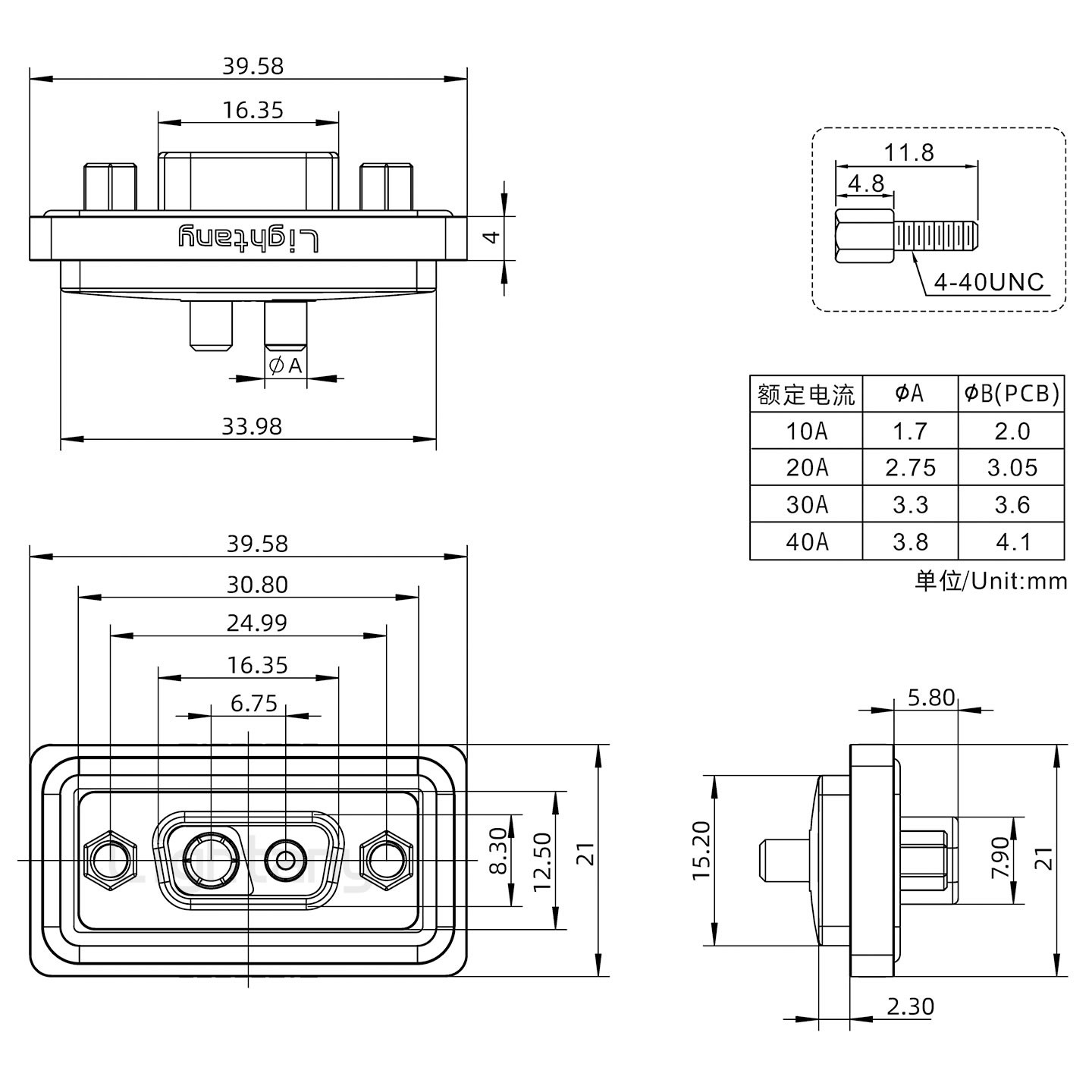 防水2V2母直插板/鎖螺絲/大電流40A