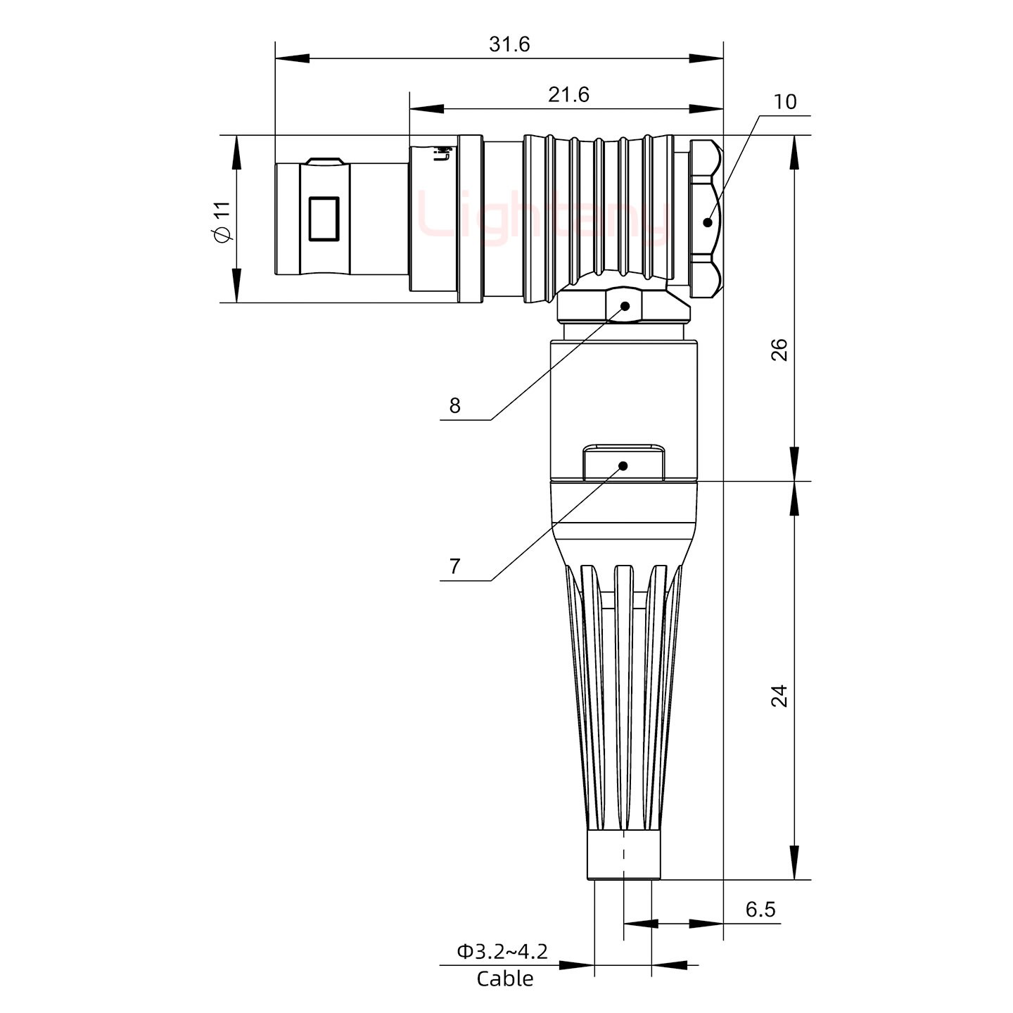 FHG.0B.003.CLAD42Z帶護套彎式插頭