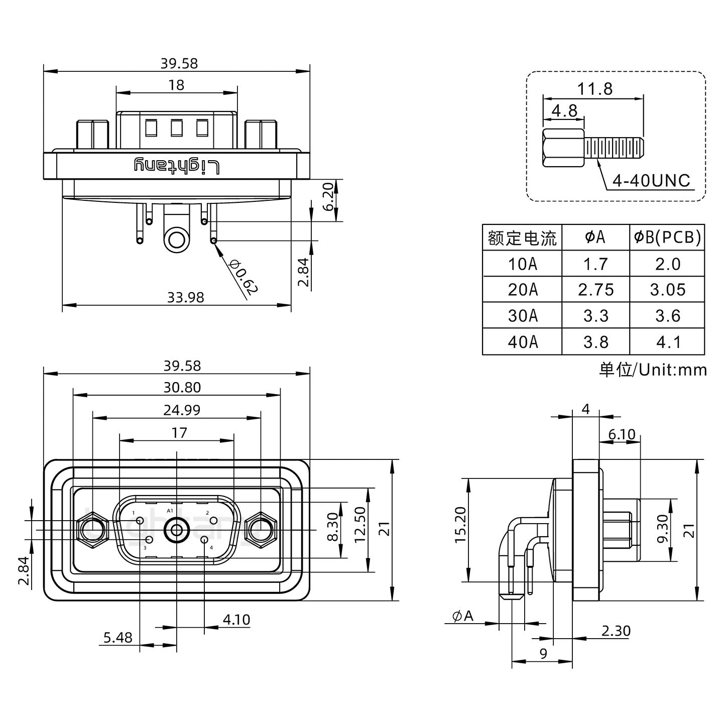 防水5W1公彎插板/鎖螺絲/大電流40A