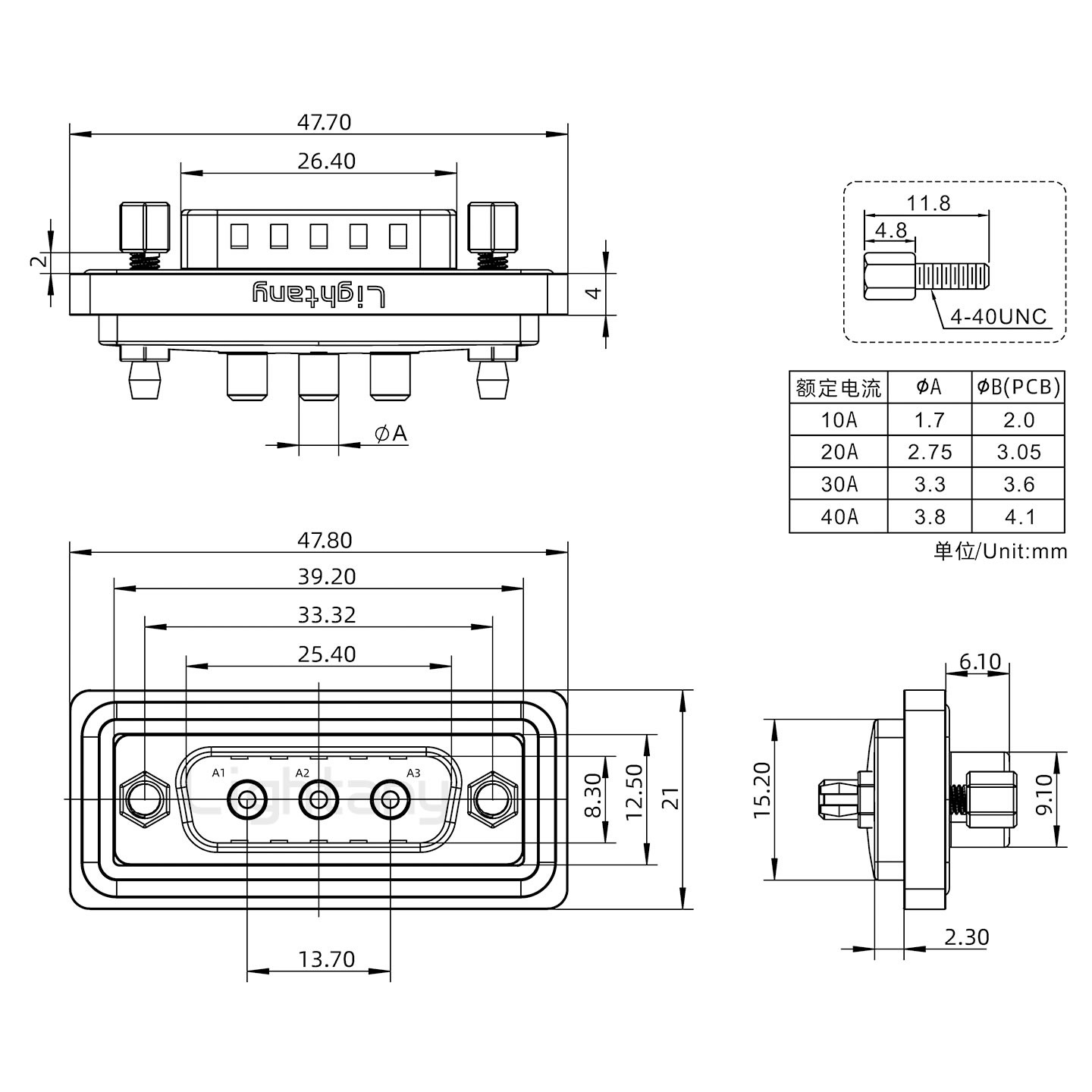 防水3W3公直插板/鉚魚叉/鎖螺絲/大電流40A