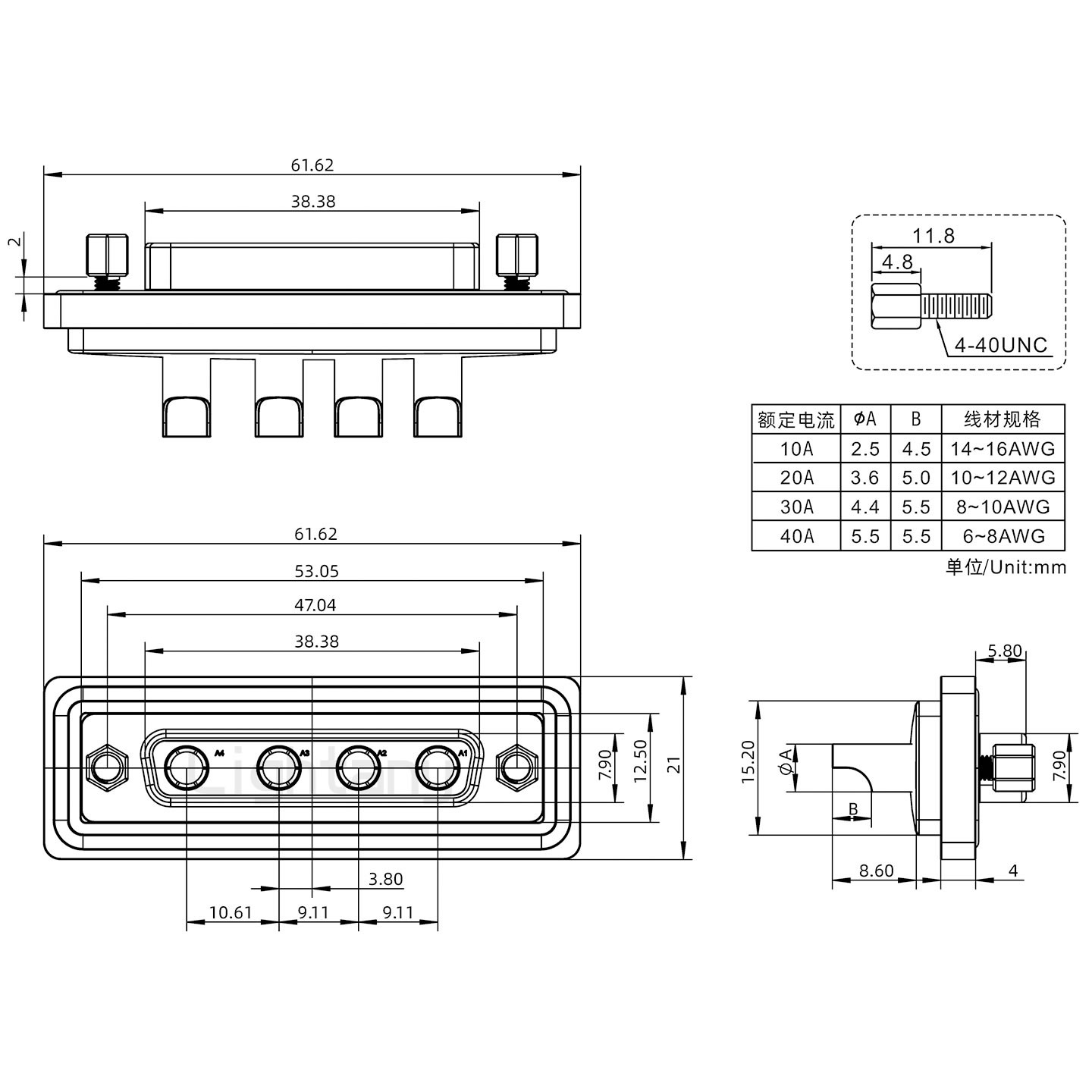 防水4W4母焊線式/鎖螺絲/大電流40A