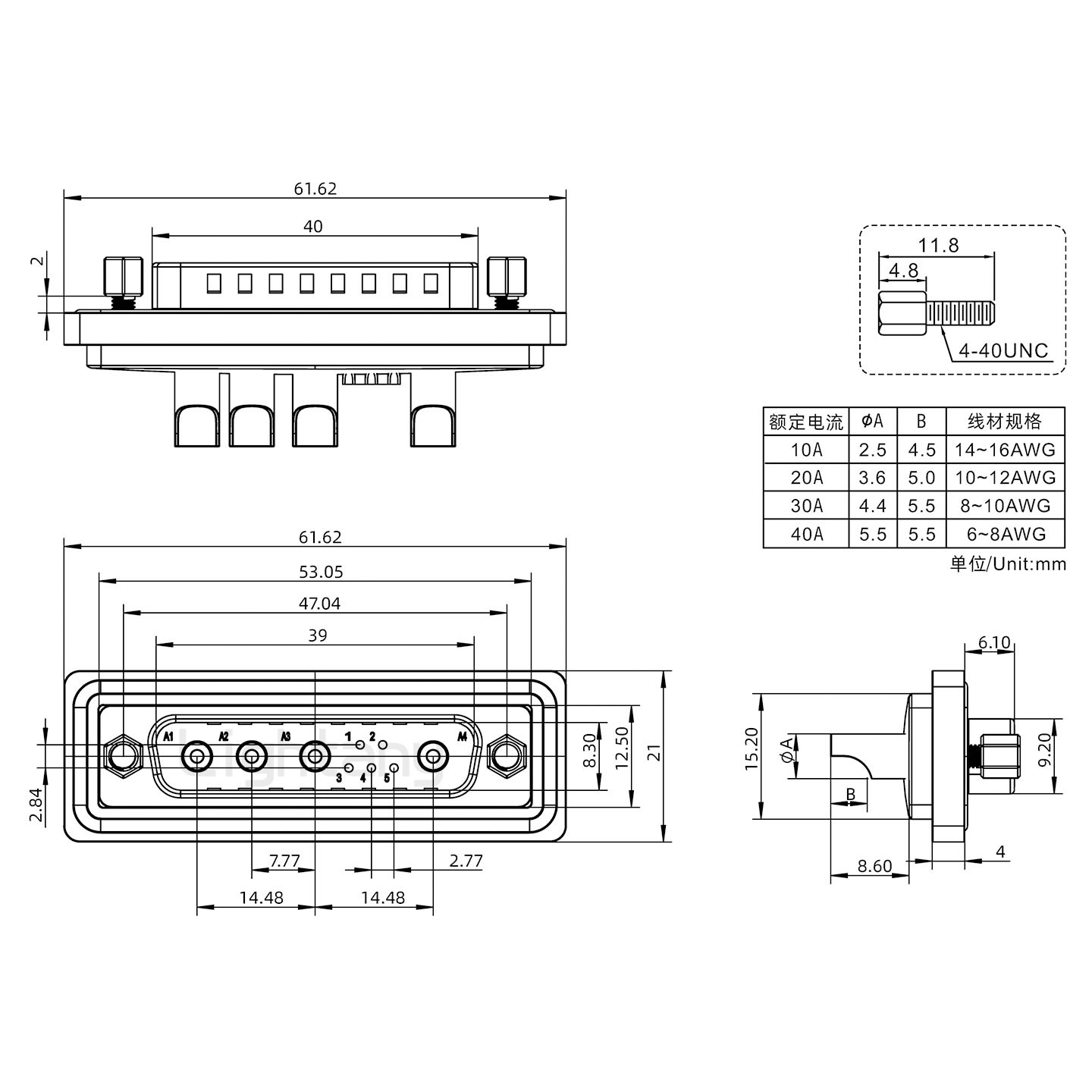 防水9W4公焊線式/鎖螺絲/大電流40A