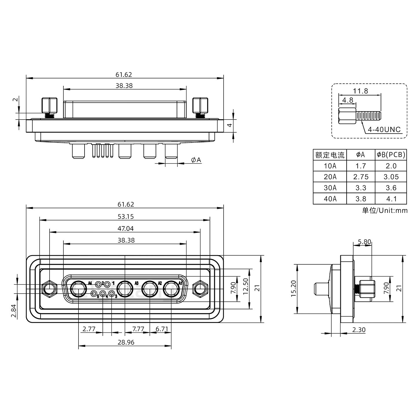 防水9W4母直插板/鎖螺絲/大電流40A