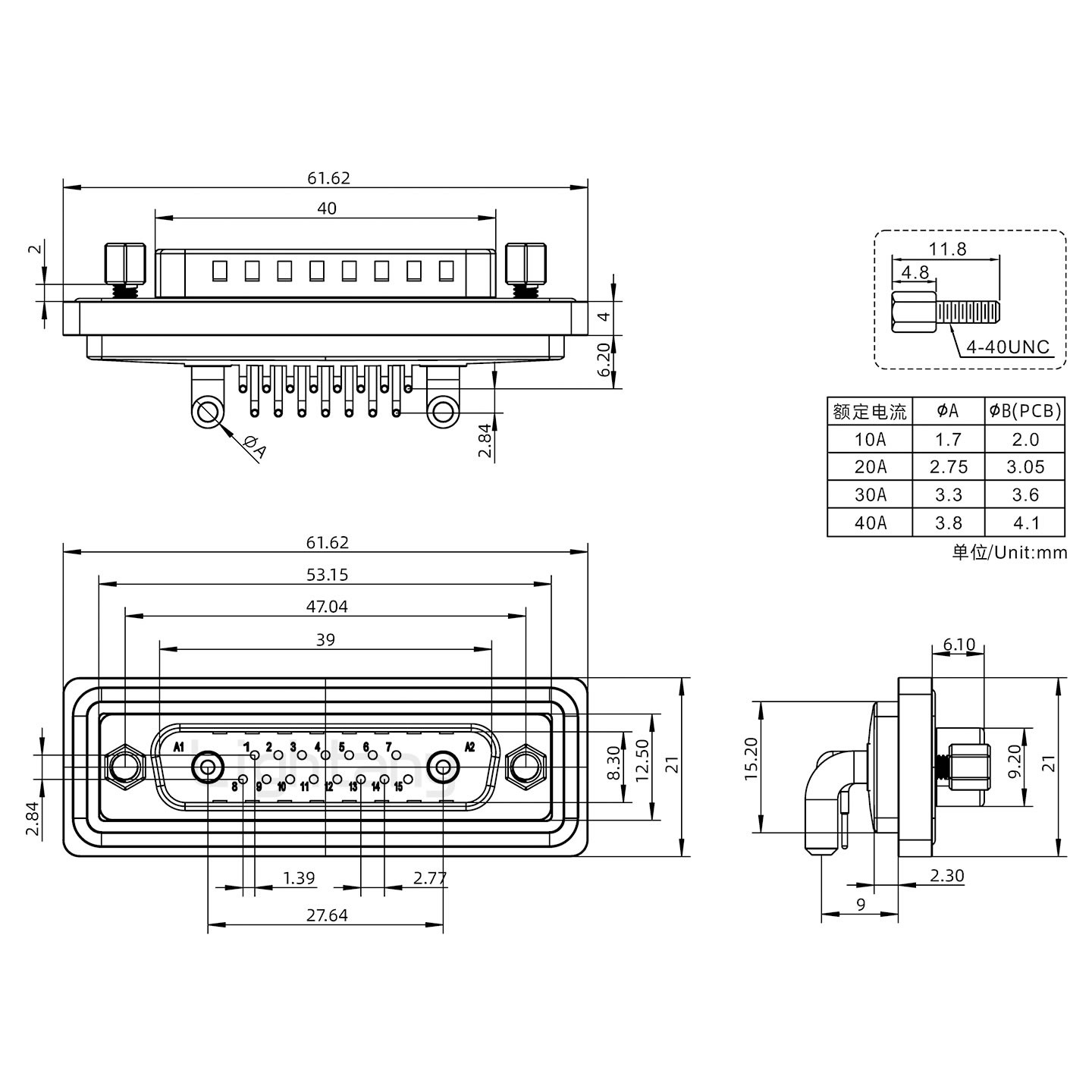 防水17W2公彎插板/鎖螺絲/大電流40A