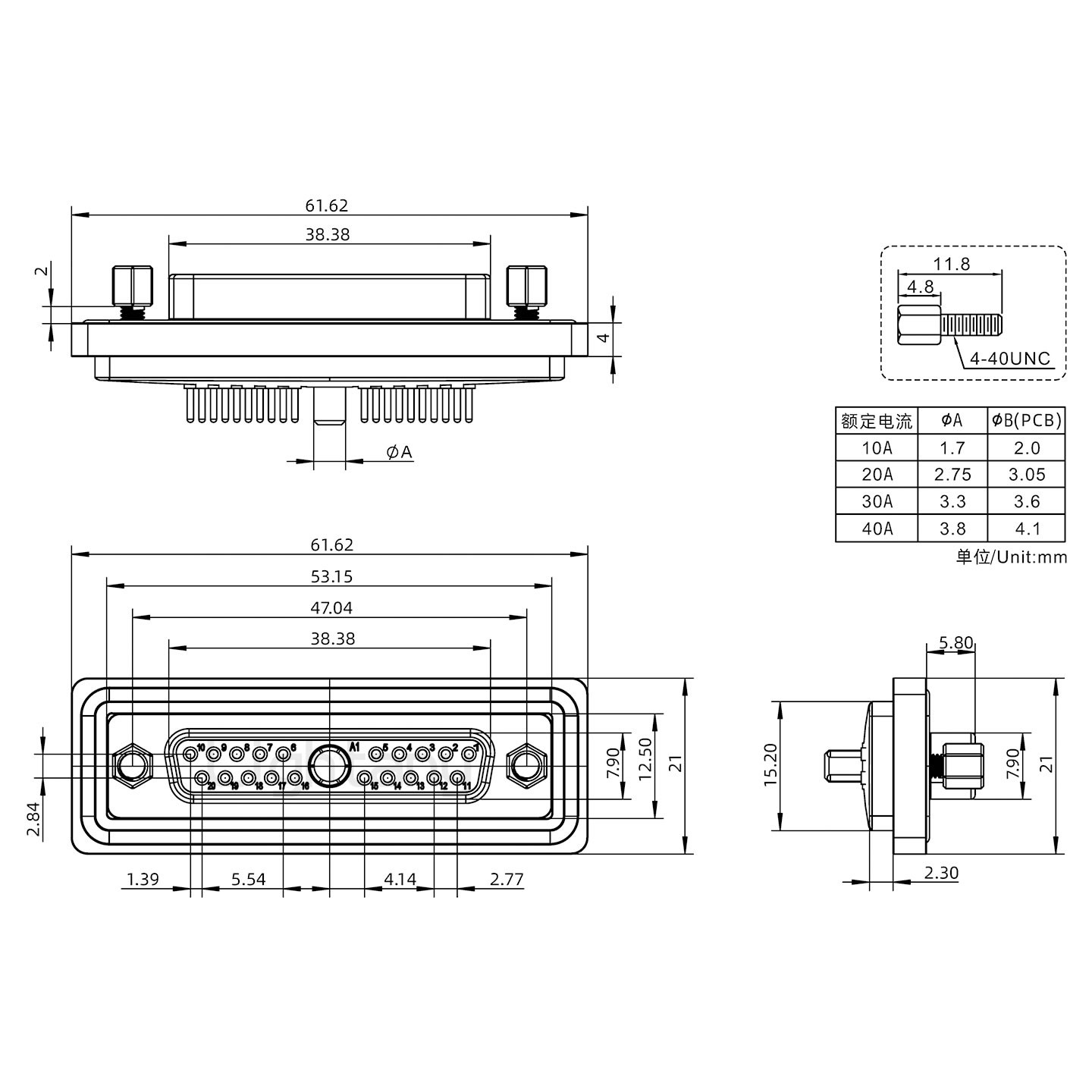 防水21W1母直插板/鎖螺絲/大電流40A