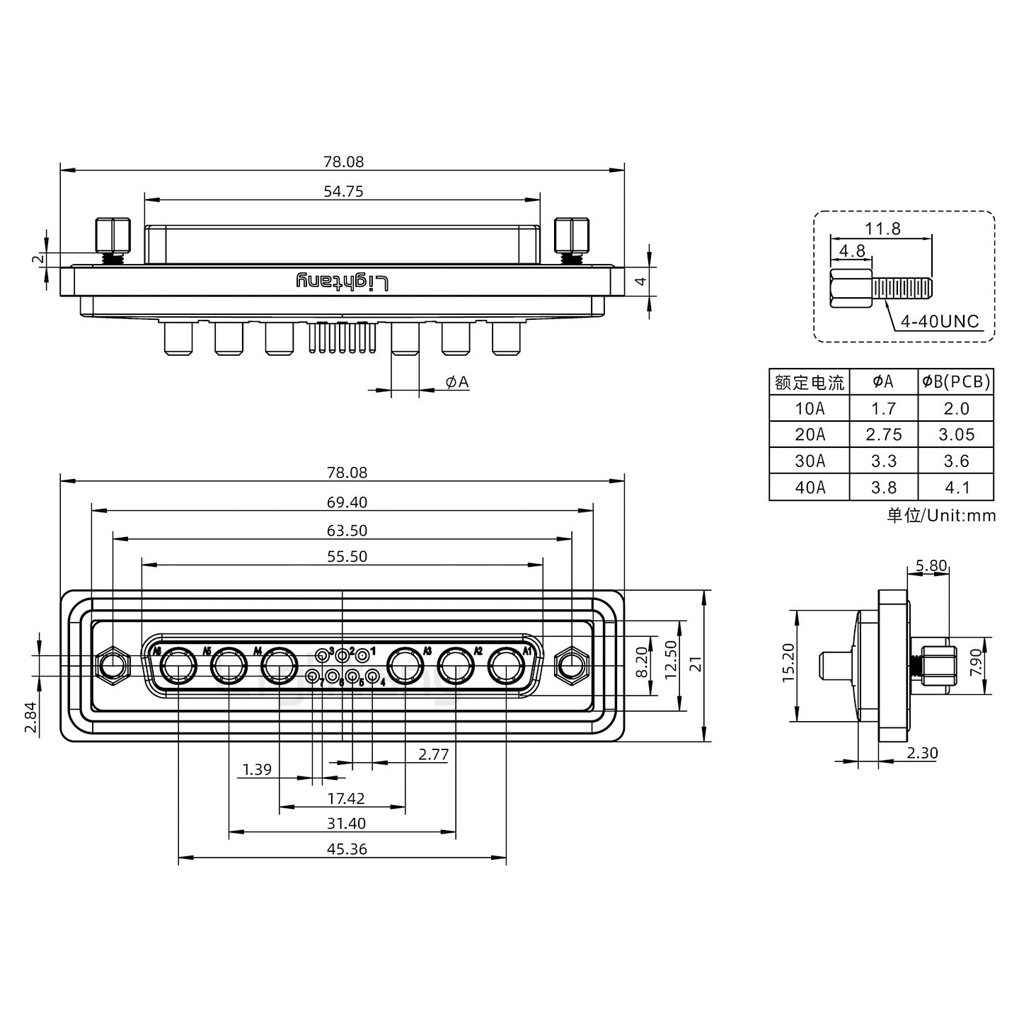 防水13W6A母直插板/鎖螺絲/大電流40A