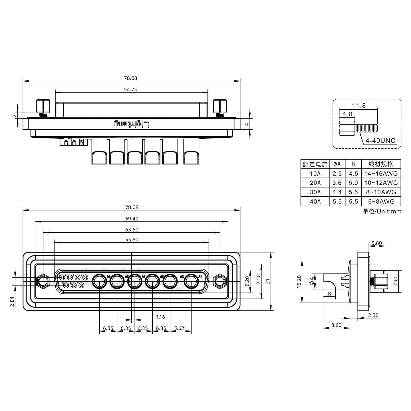 防水13W6B母焊線式/鎖螺絲/大電流40A