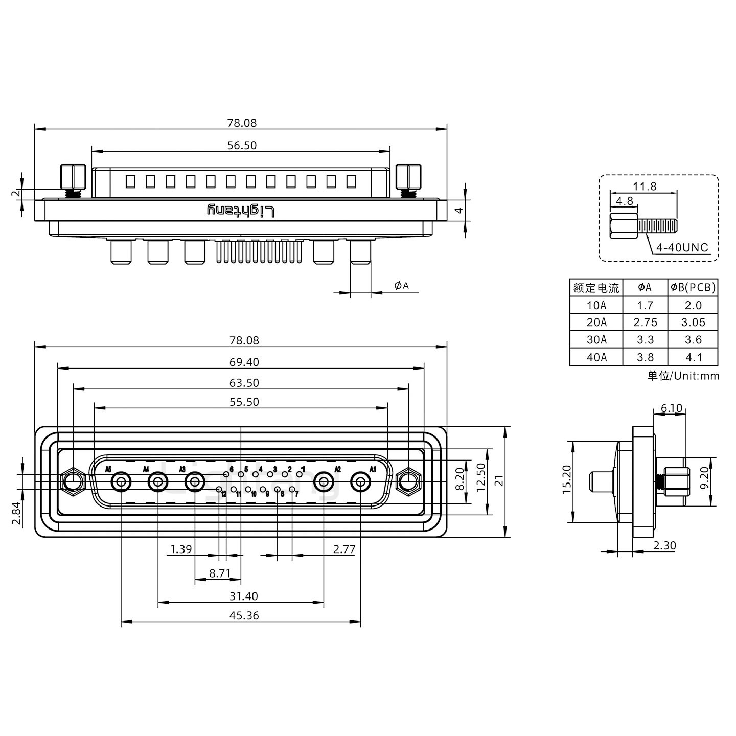 防水17W5公直插板/鎖螺絲/大電流40A