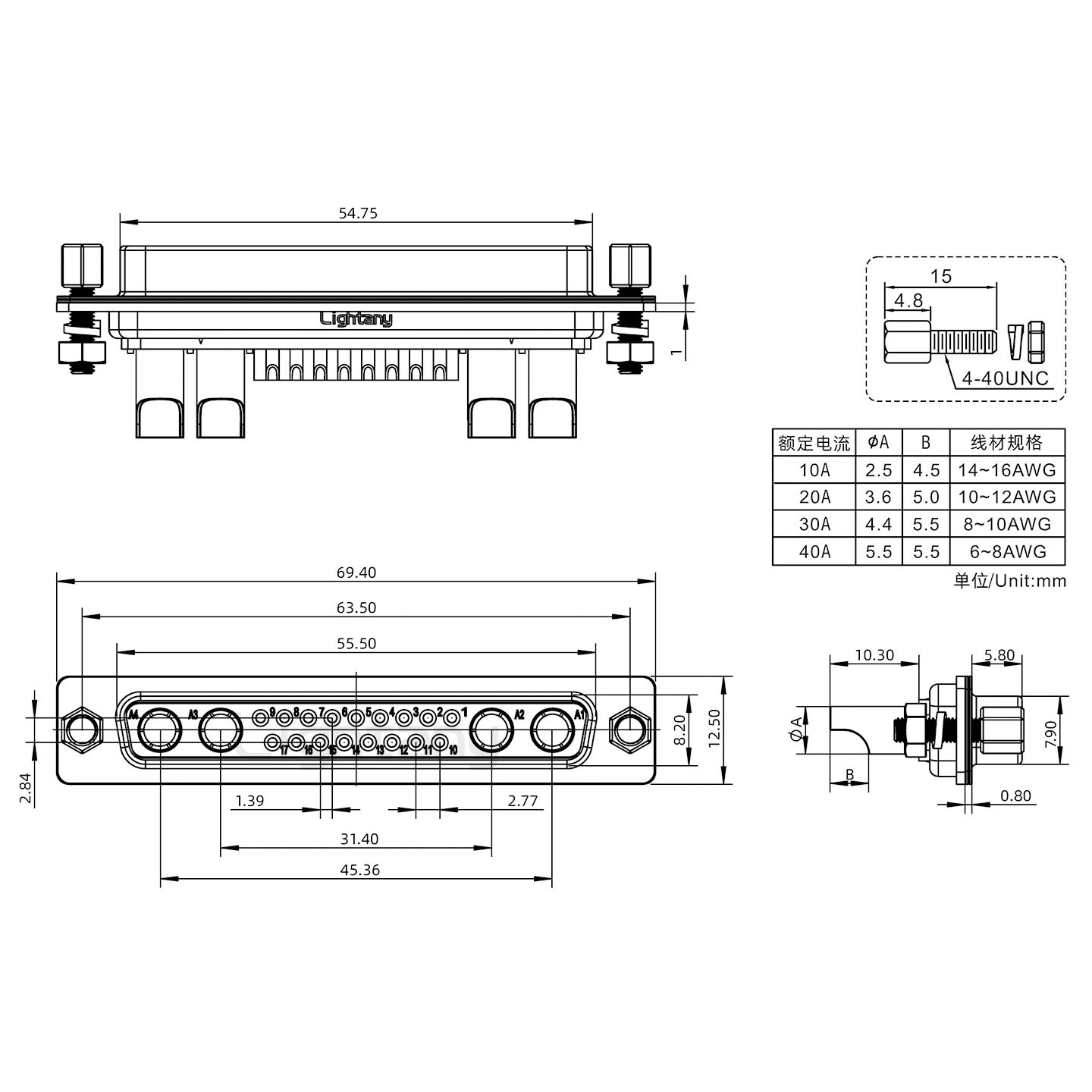 21W4母焊線式/鎖螺絲螺母+防水墊片/大電流40A